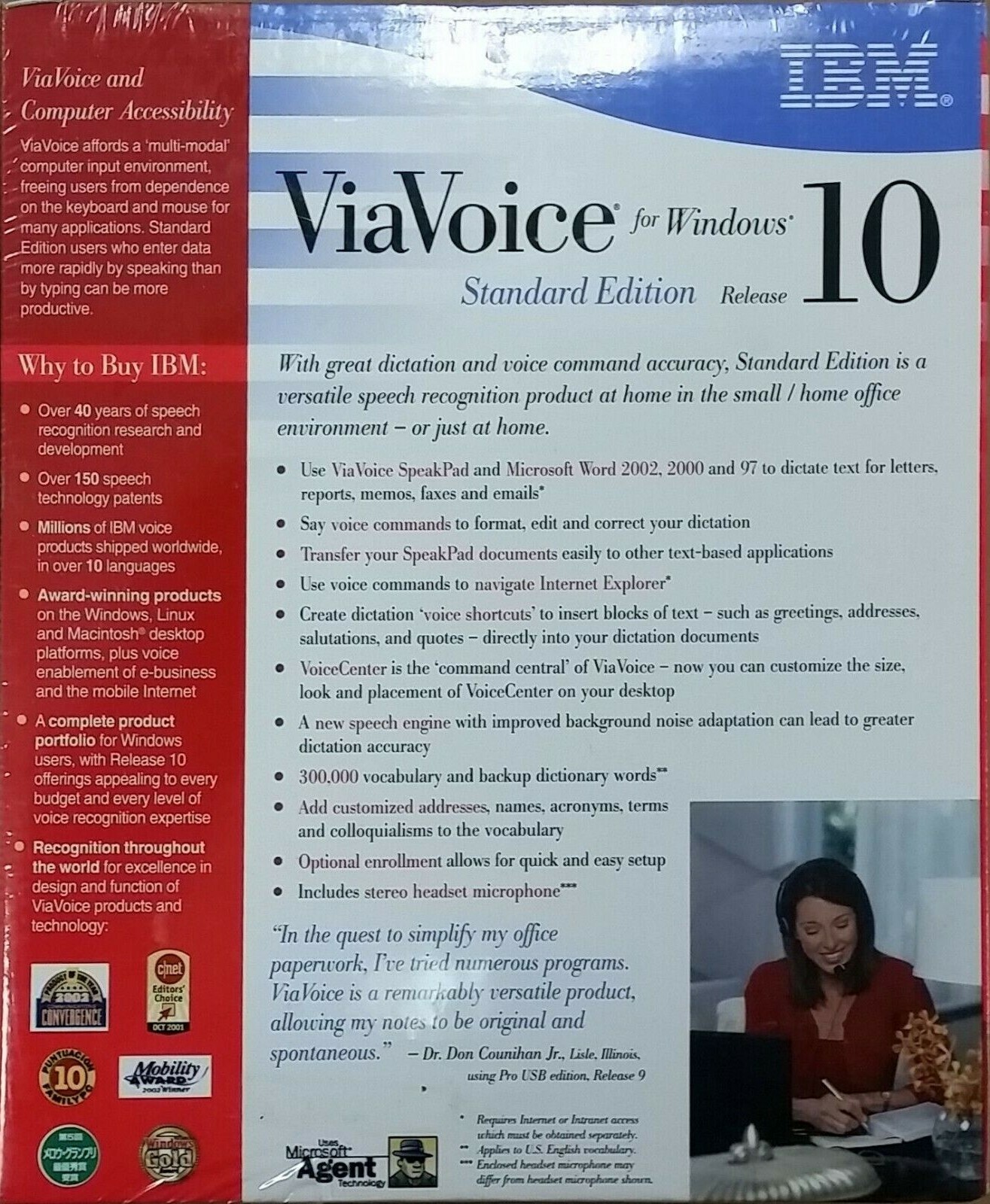NEW IBM ViaVoice for Windows Release 10 Std Ed, w/ Stereo Headset Mic, CD