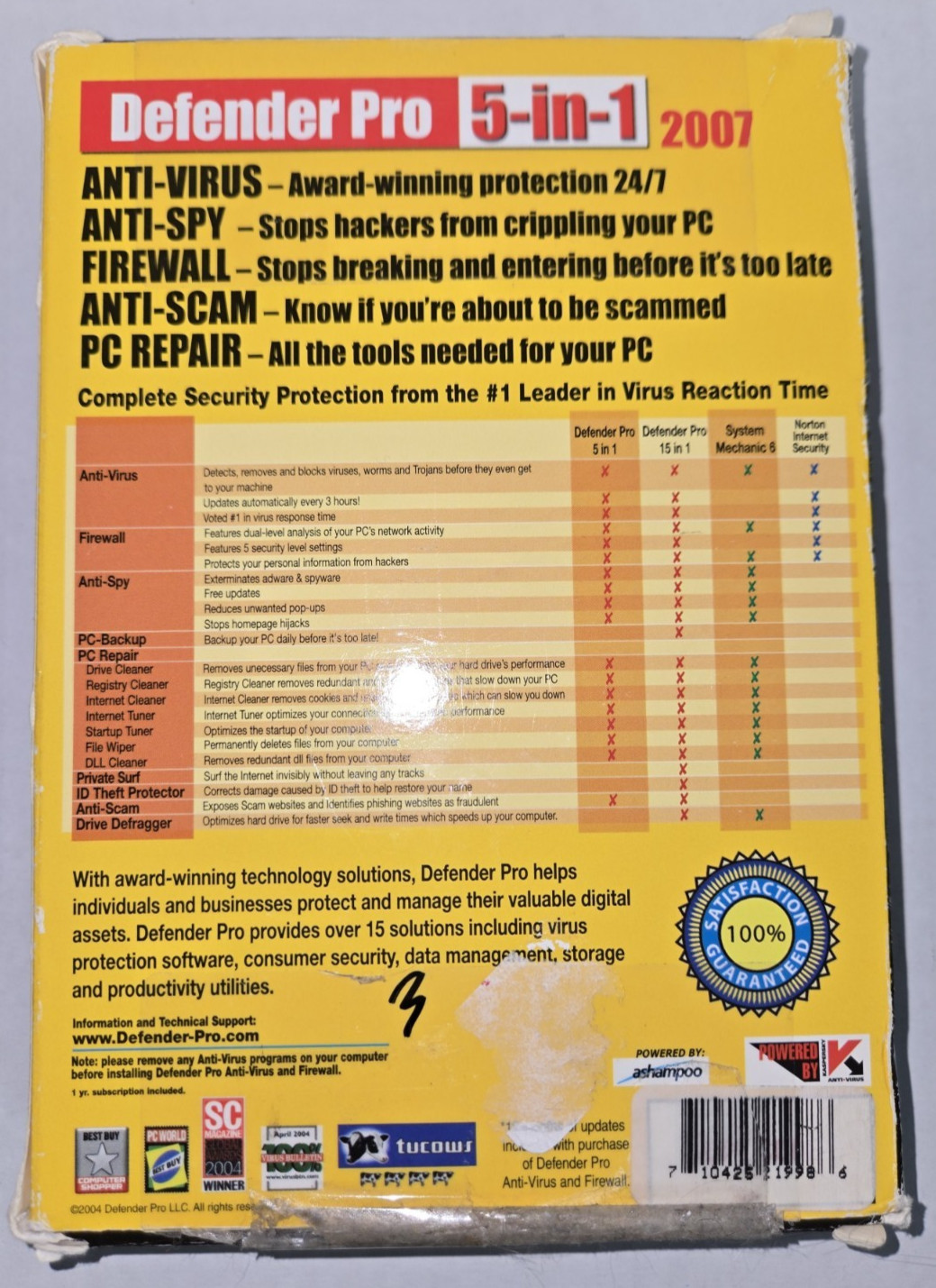 Defender Pro 2007 5-in-1 PC Software For Windows Anti-virus Spy Firewall Repair