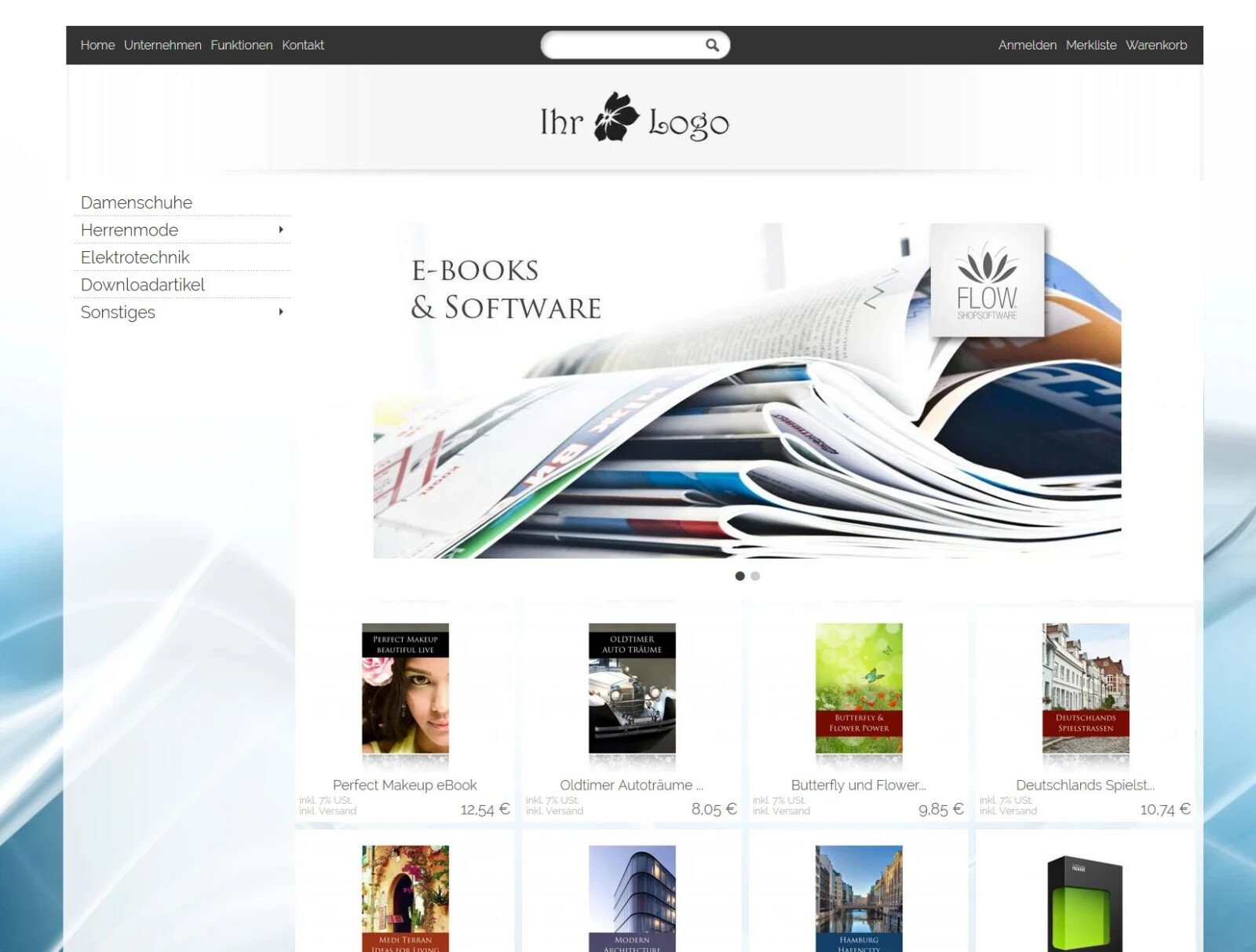 FLOW-Downloadshop, Großhandel, B2C, B2B, Kleingewerbe, Paypal, viel Module usw.