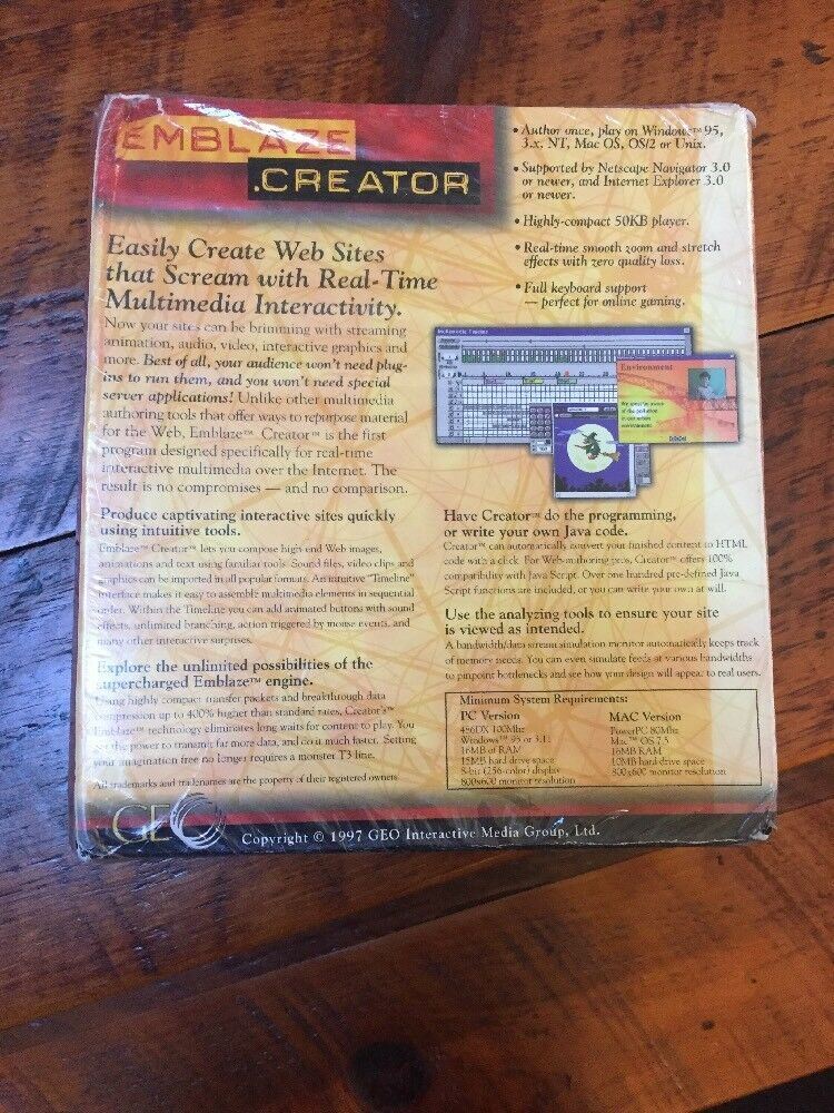Emblaze Creator v2.5 GEO Windows PC Mac Software Disc Original Package Sealed 97