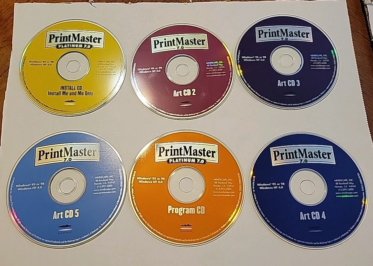 6 – Lot – 1998 Print Master Deluxe Windows 95/98 – Install, Program, Art 2 3 4 5