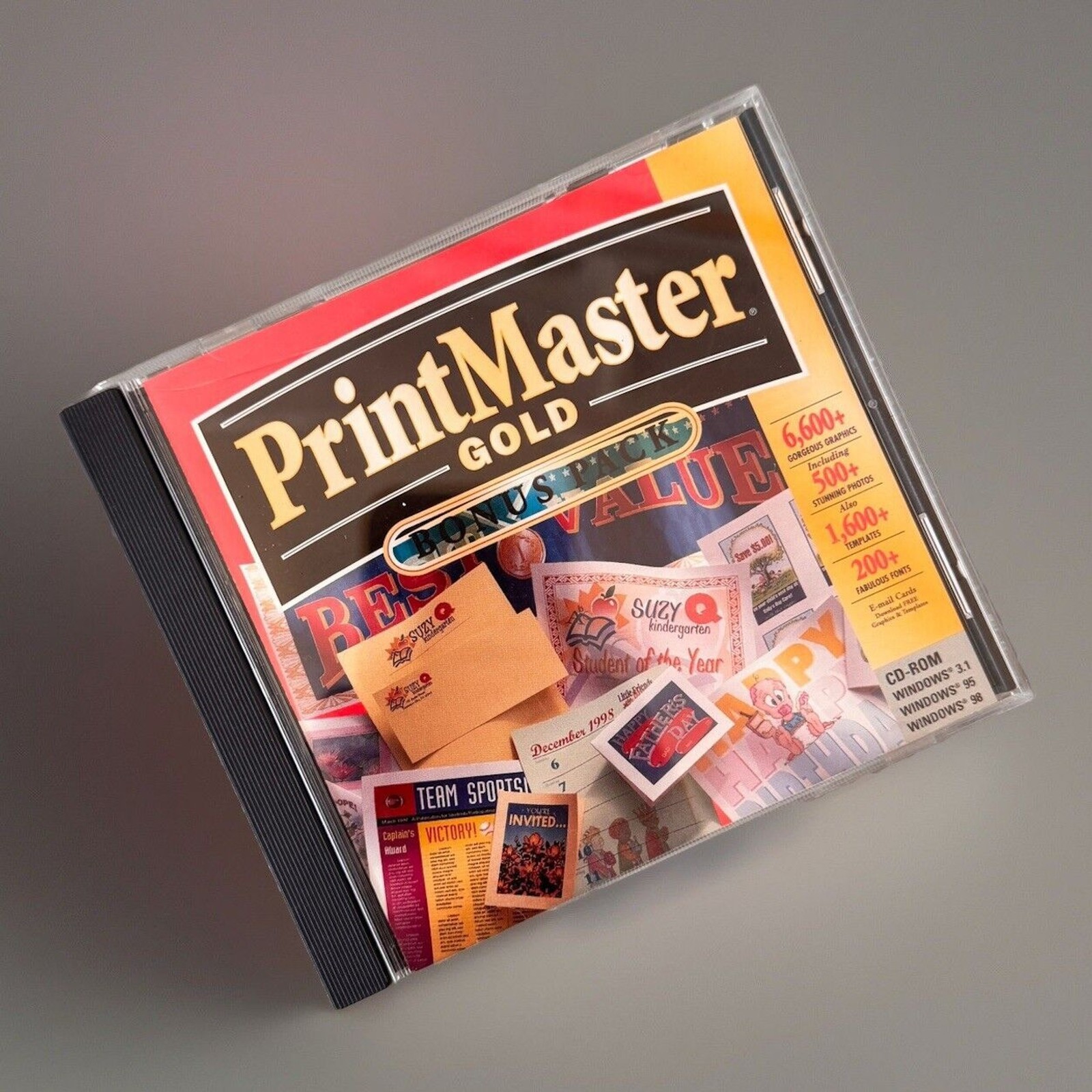 Printmaster Gold Bonus Pack CD PC Version Vintage Windows 3.1 95 98 1998