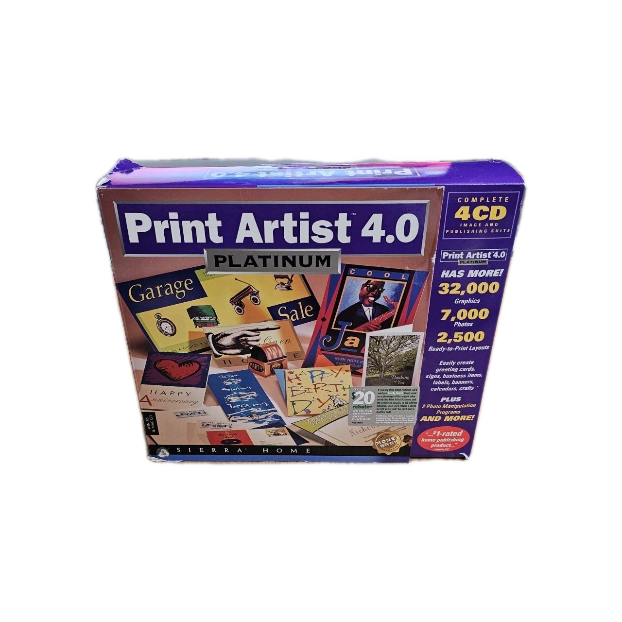 Vtg 1997 Print Artist 4.0 Platinum PC Mac Software 4-CD Box Set Sierra Home CIB