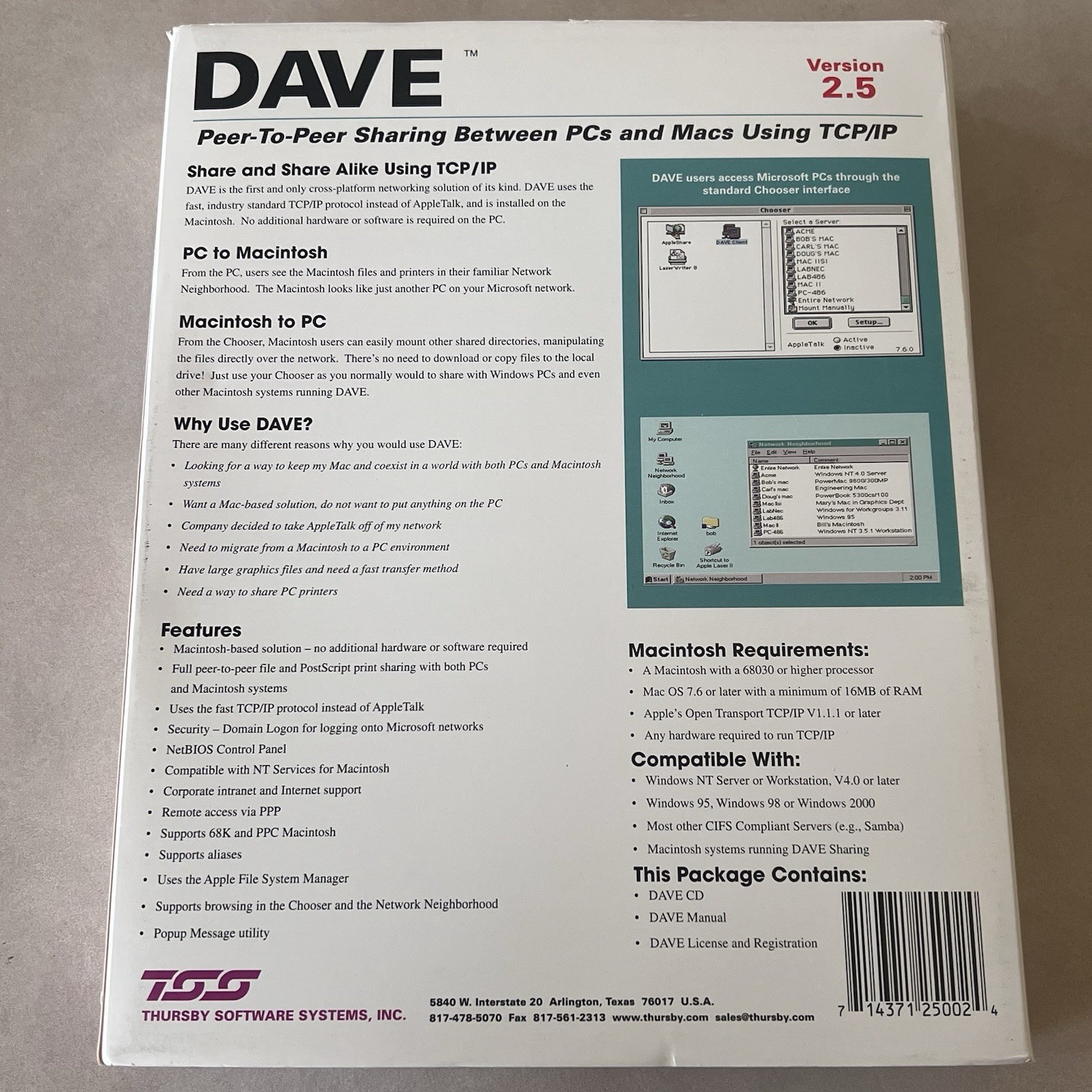 DAVE 2.5 Peer to Peer Between PCs and Macs using TCP/IP Vintage Software