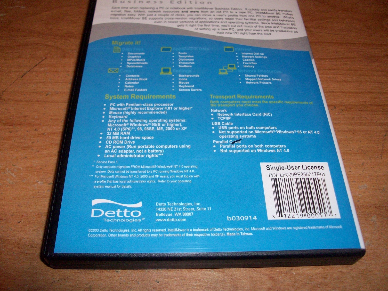 IntelliMover Business Edition BE Smart About PC Migration CD ROM Older Version