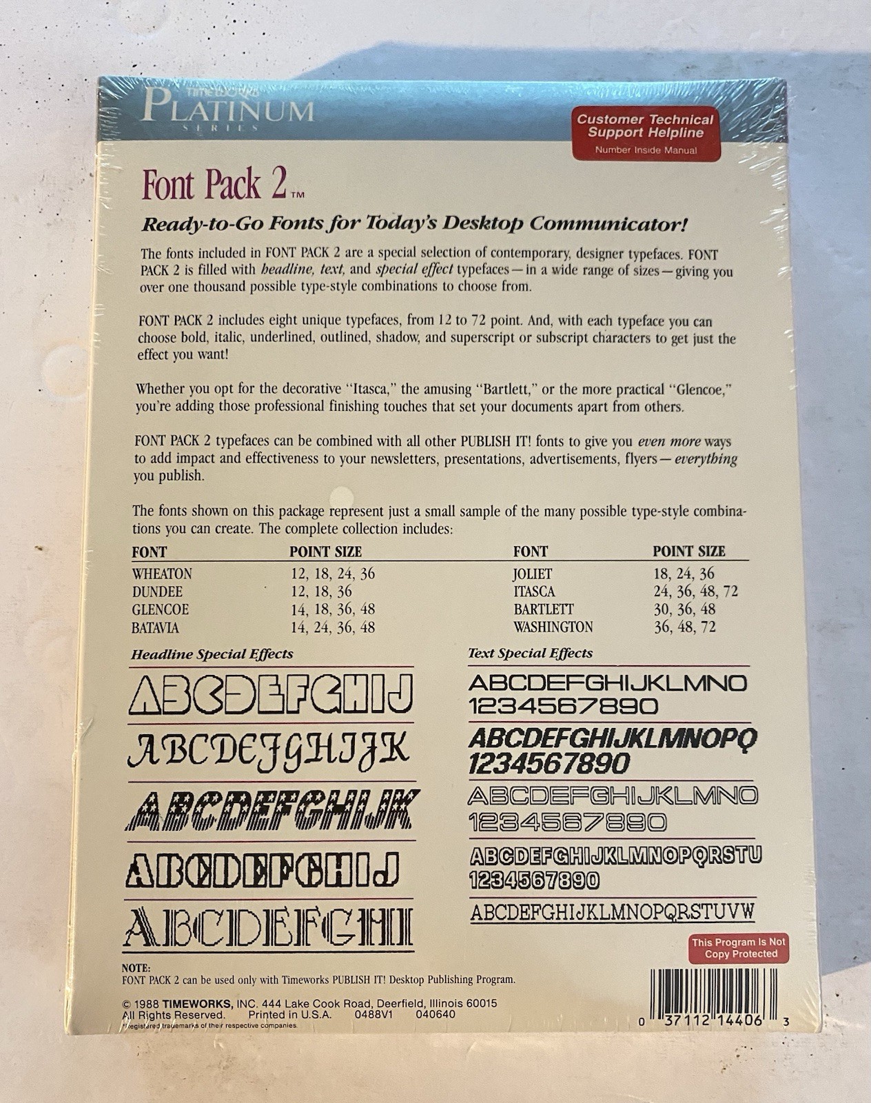 Vintage FONT PACK 2 (Publish-It!) FACTORY SEALED APPLE IIe/c/gs 1988 Timeworks