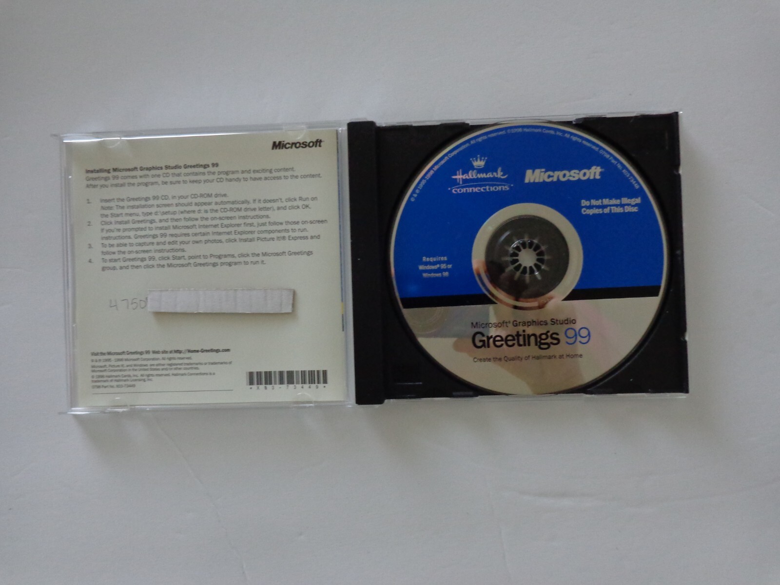 Microsoft Greetings 99 MS Graphics Studio PC CD-ROM Hallmark for Windows 95/98