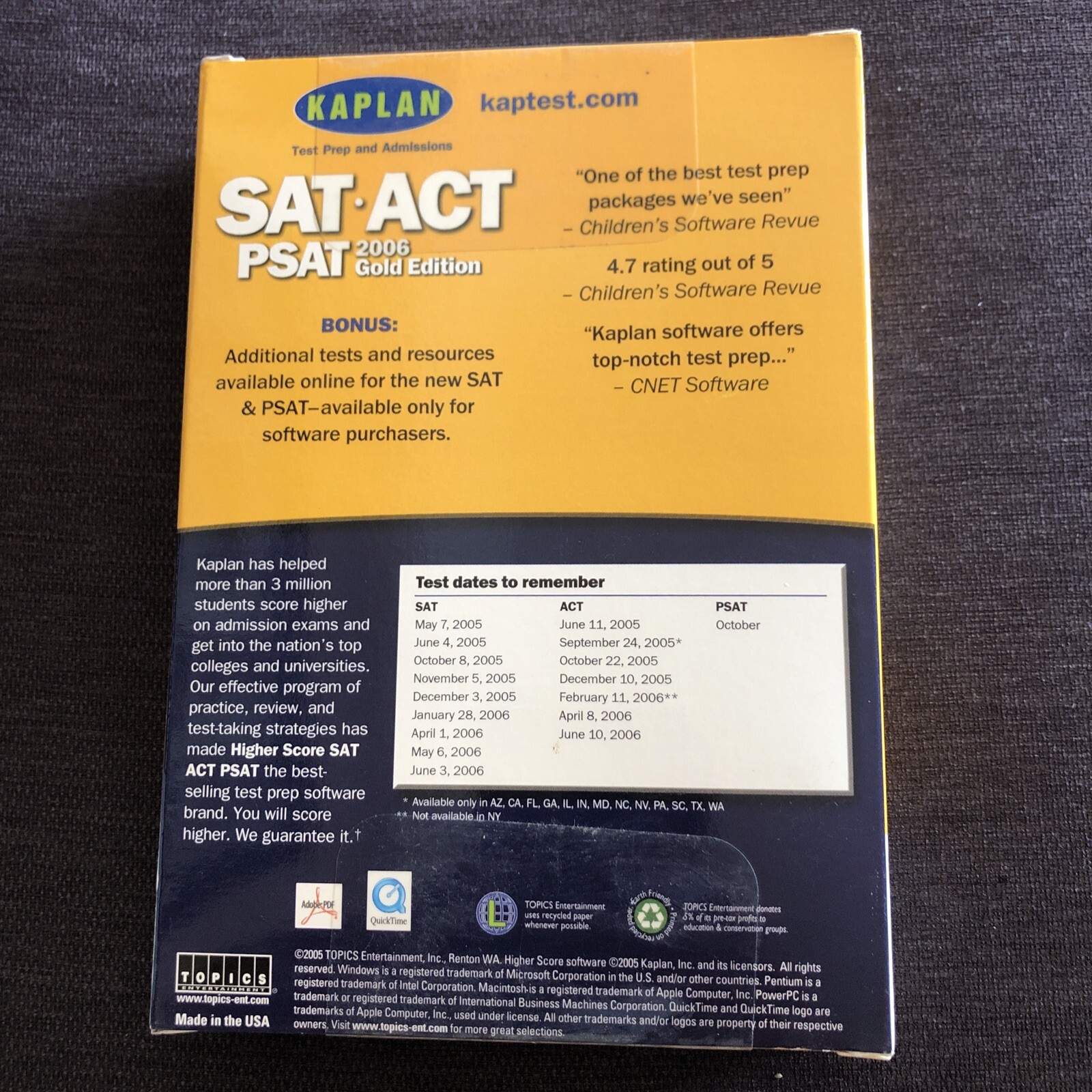 Topics Entertainment SAT/ACT/PSAT 2006 Gold for PC, Mac