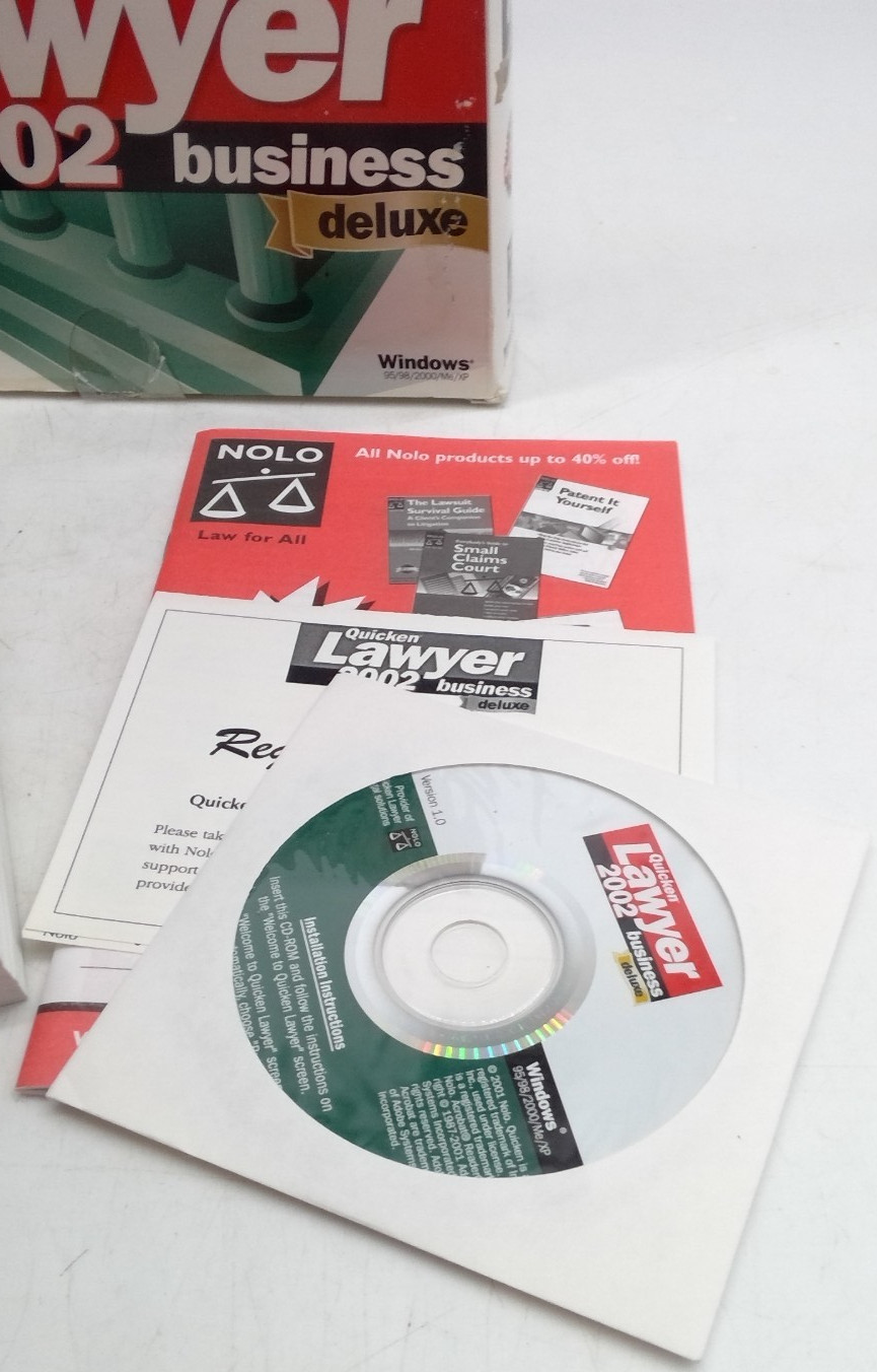 QUICKEN LAWYER 2002 – Business Deluxe – For Windows 95/98/2000/ME/XP – Pre-Owned