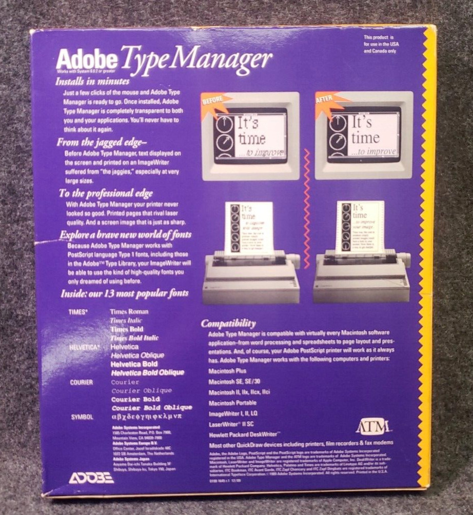 Vintage Macintosh Adobe Type Manager V2.0 for MAC COMPLETE VINTAGE(GSLF-S)