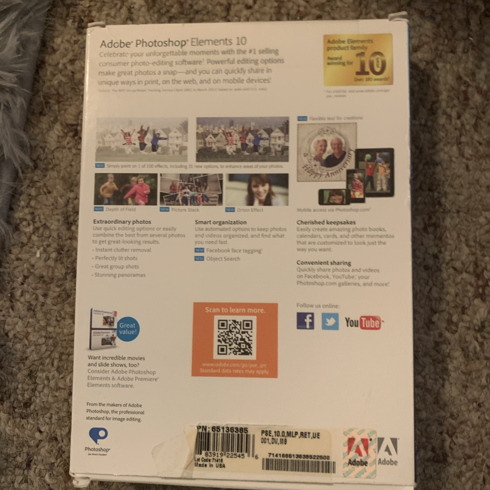 Adobe Photoshop Elements 10 – Open Box- PC / Mac OS – Appears Unused
