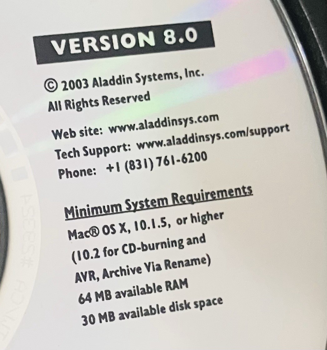 StuffIt Deluxe 8.0 Mac OS X CD Aladdin Systems Compression Utility