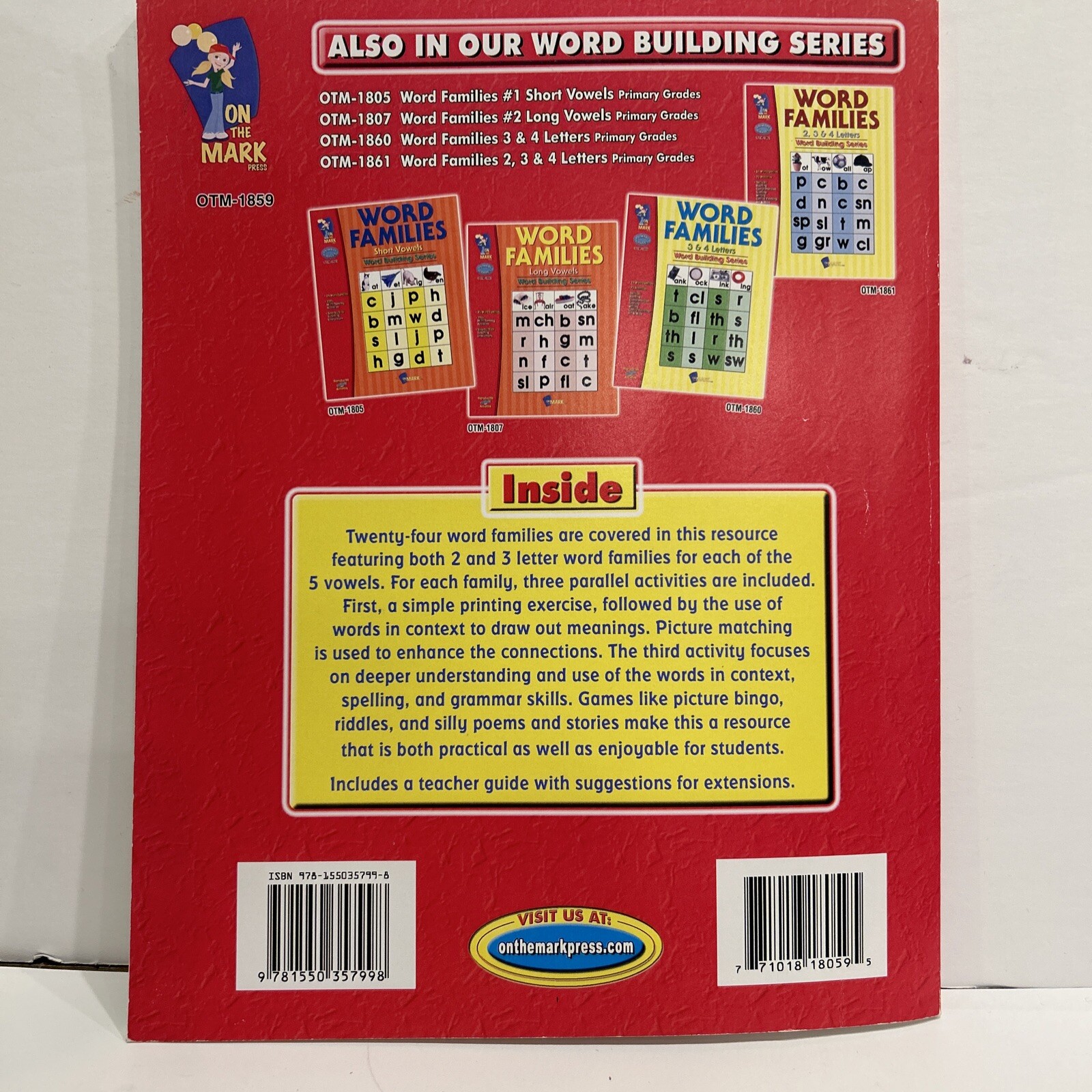 Word FamilesOn The Mark Press Word Families 2 & 3 Letter Words Gr. 1-3