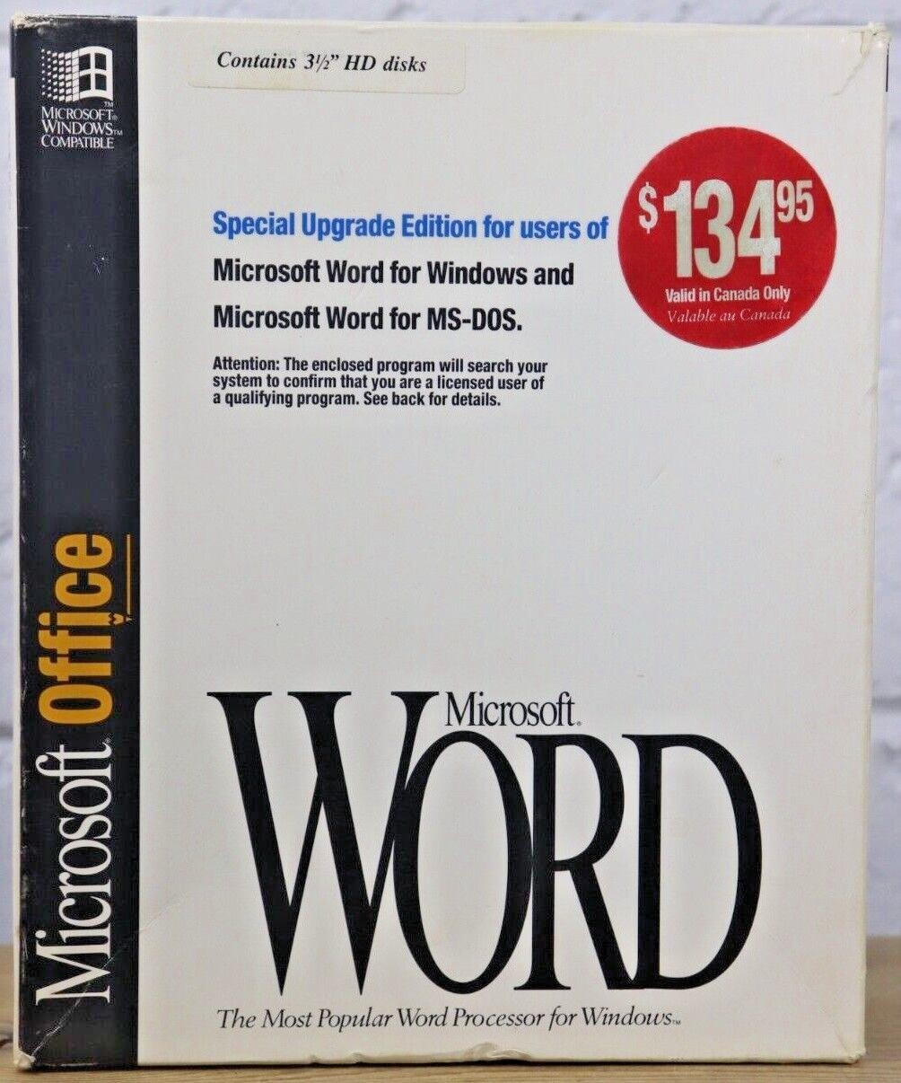 Microsoft OFFICE WORD 1993 BIG BOX Set Disks No.53438 VTG Computer Software (G1)