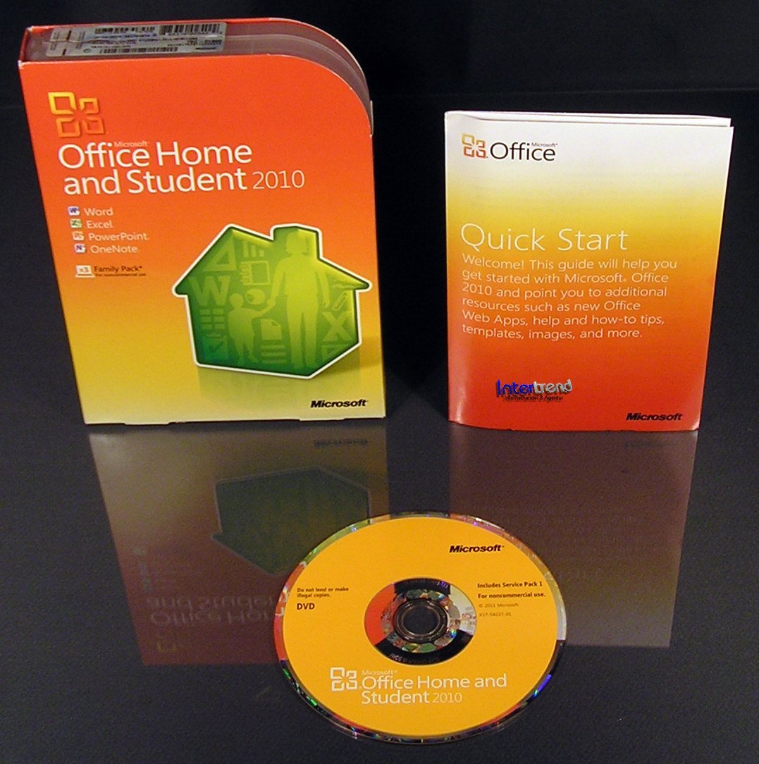 Microsoft Office Home and Student 2010 Englisch Vollversion 3 PC Box, DVD + SP1