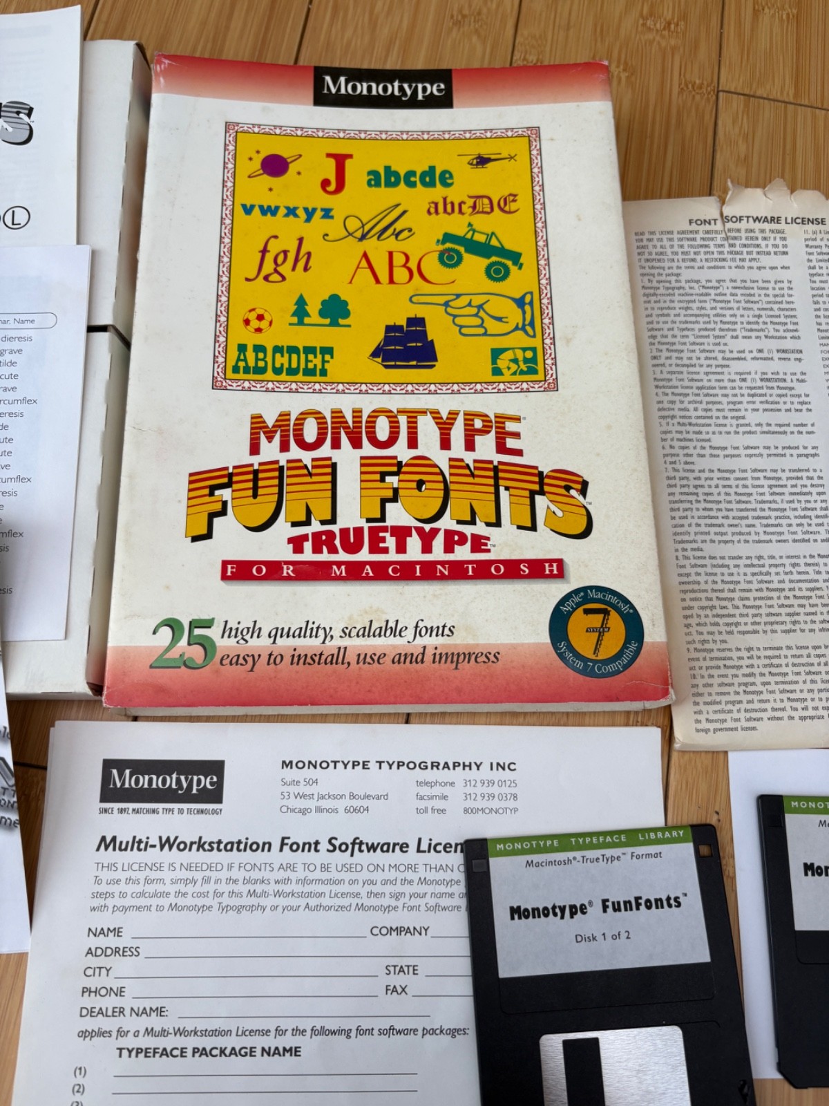MONOTYPE FUN FONTS TRUETYPE FOR MACINTOSH APPLE SYSTEM 7 COMPATIBLE IN BOX