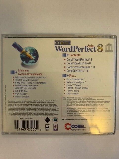 Corel Word Perfect 8 Suite for Windows (CD-ROM, 1996 – 1997)