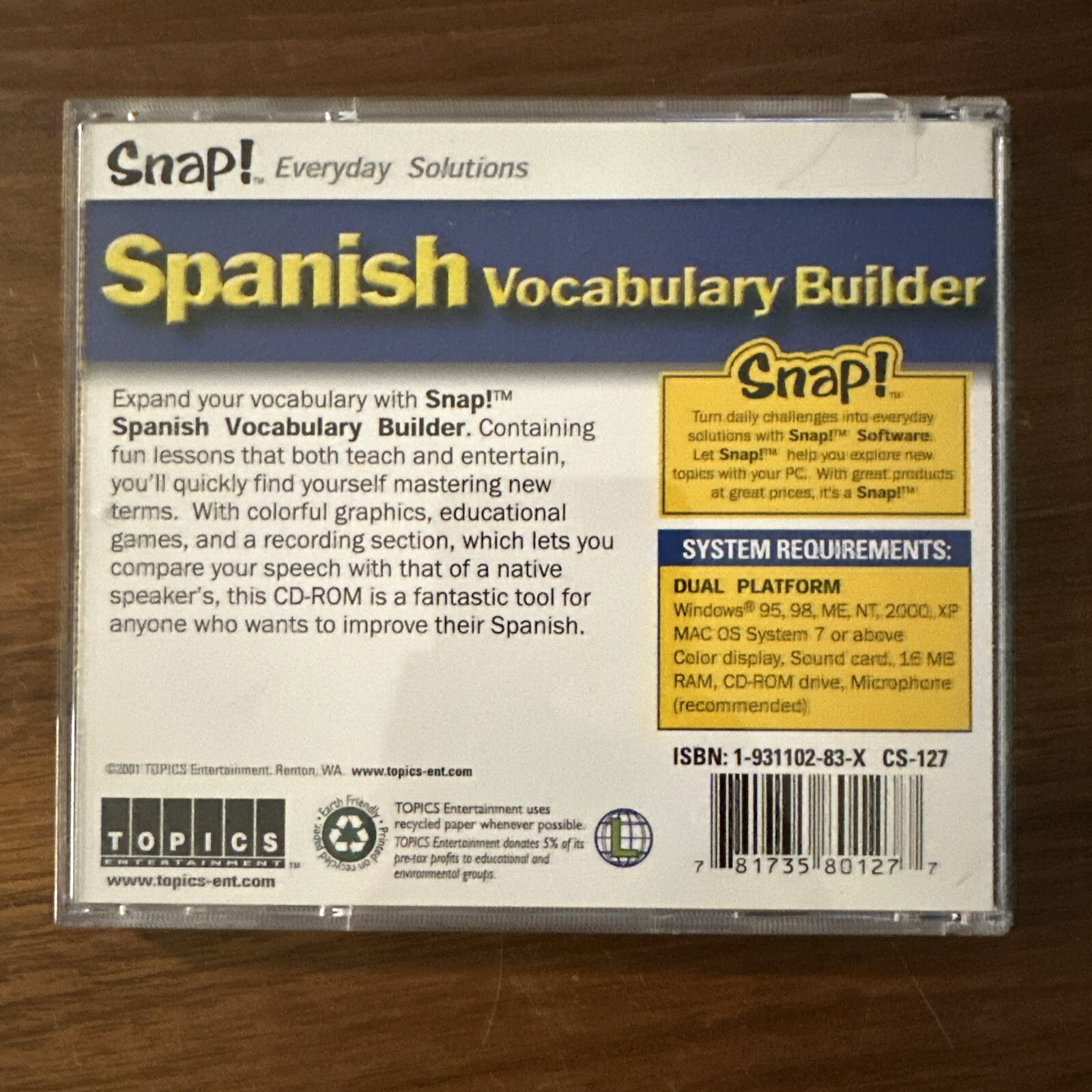 SNAP! Spanish Vocabulary Builder Digital Platform Windows 95 , MAC/ PC!!