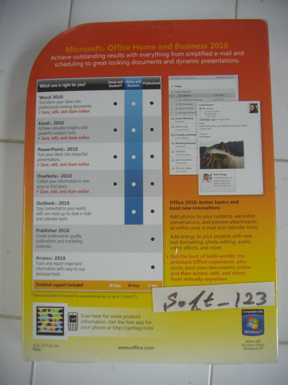 Microsoft Office 2010 Home and Business For 2 PCs Full Retail Vers =SEALED BOX=