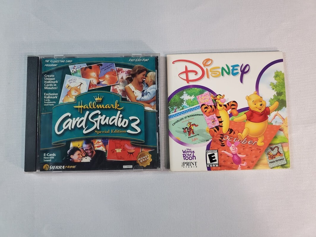 Lot of 2 CD-ROM Computer Print Software Hallmark Card Studio 3 & Winnie the Pooh