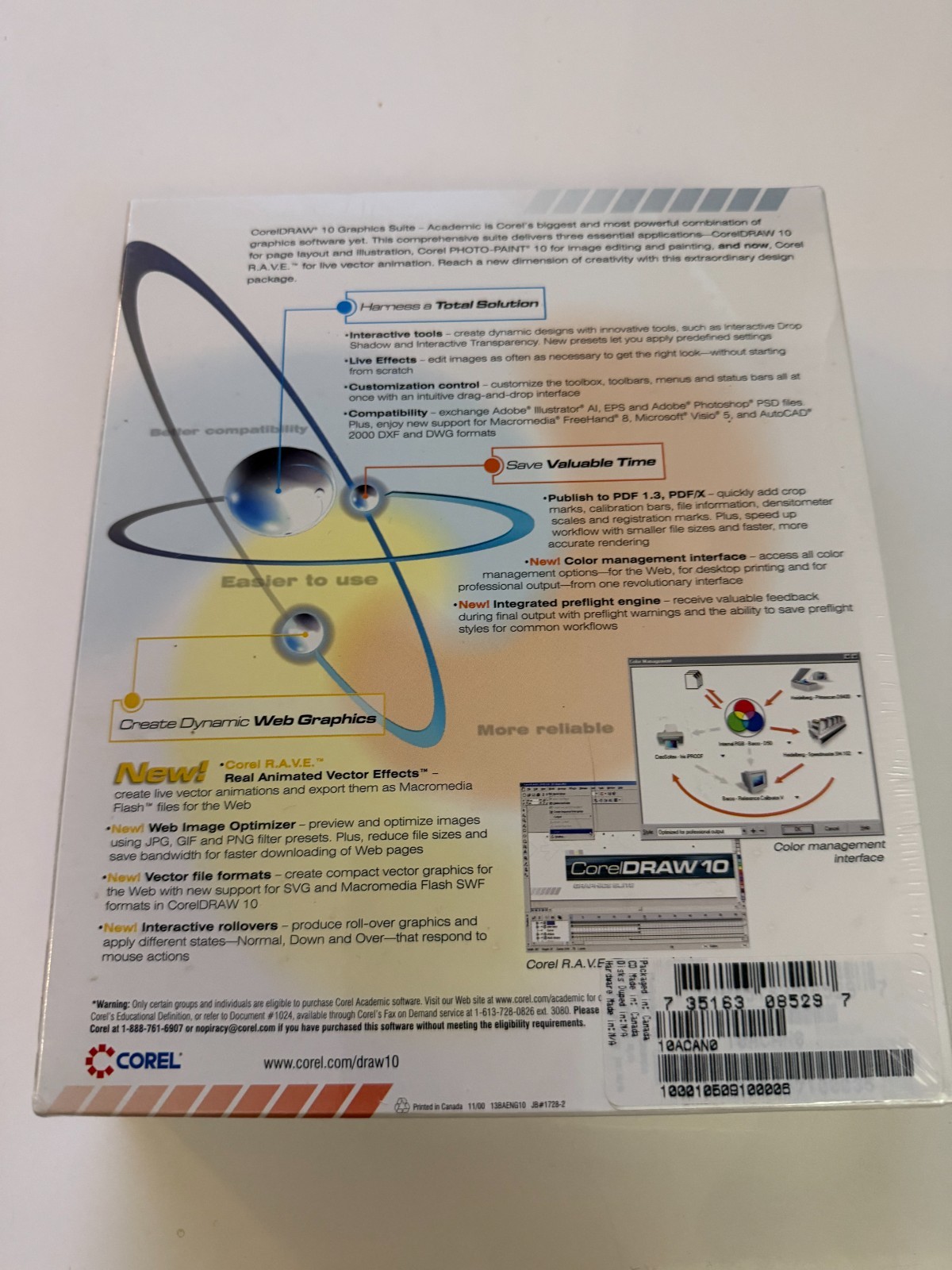 Sealed CorelDRAW 10 ACADEMIC GRAPHICS SUITE True Creative Power Photo Paint Rave