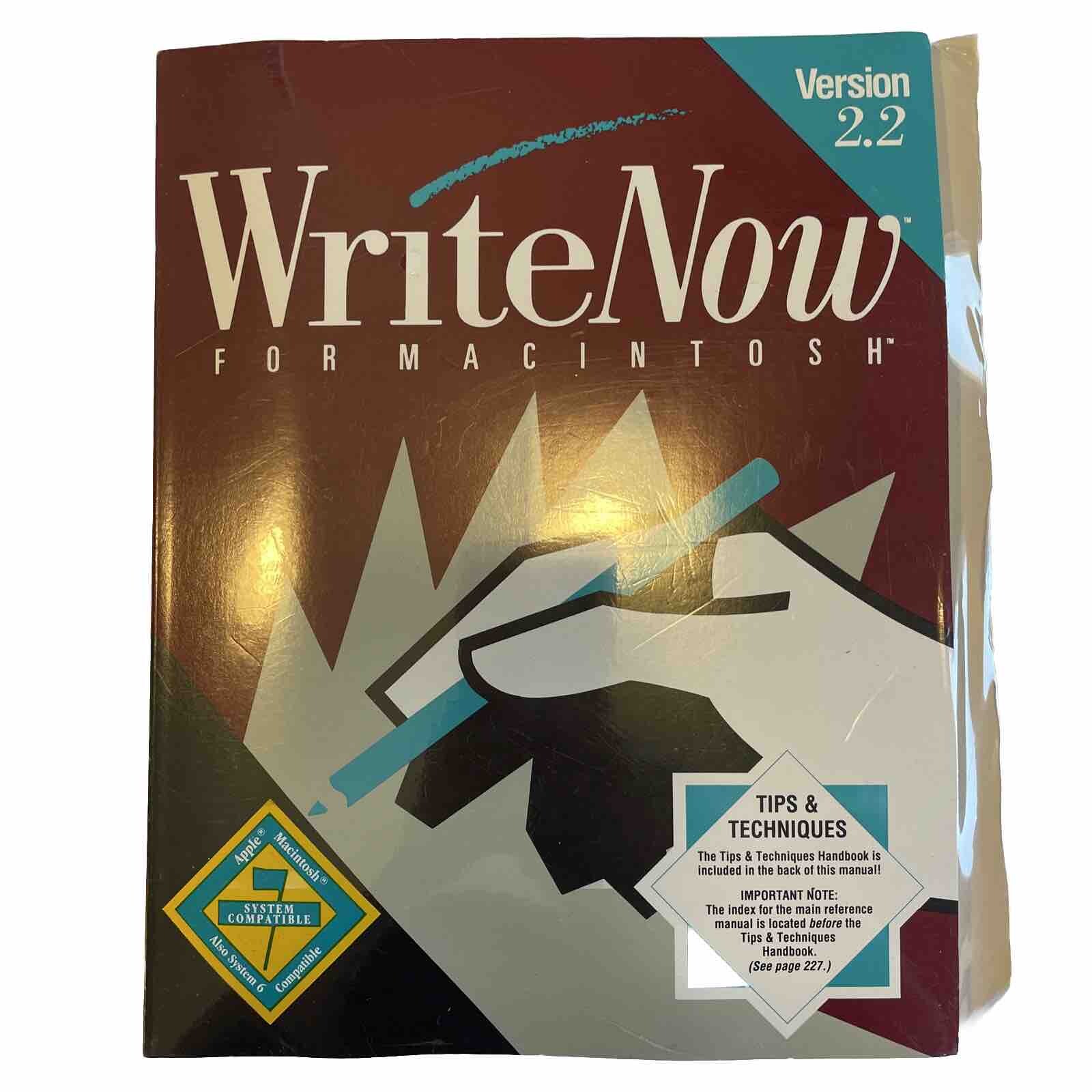 WriteNow For Macintosh Version 2.2 Apple SystemCompatible Manual Handbook Sealed