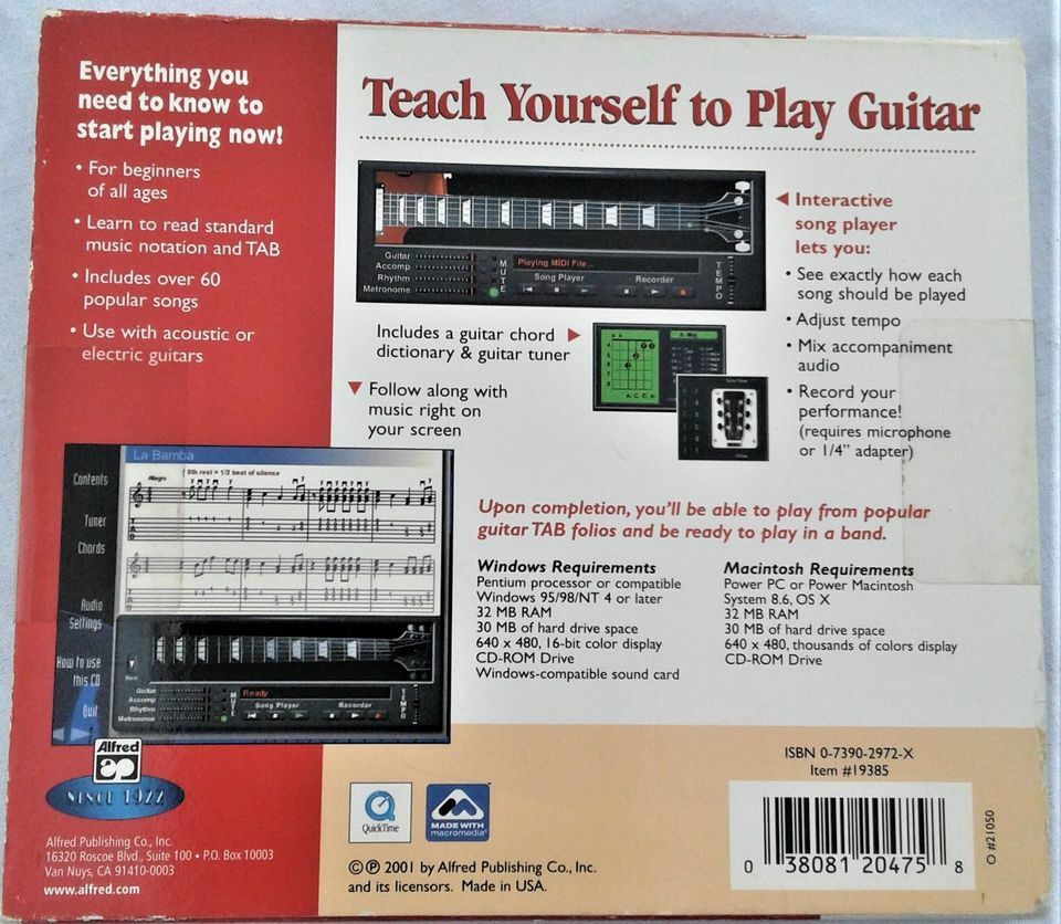 Sealed Teach Yourself To Play Guitar learning Alfred PC CD-ROM Jewel Case