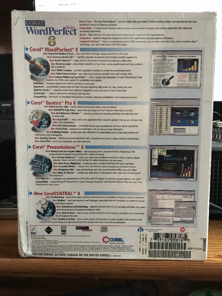 Corel WordPerfect Suite 8 New Box / Factory sealed – upgrade