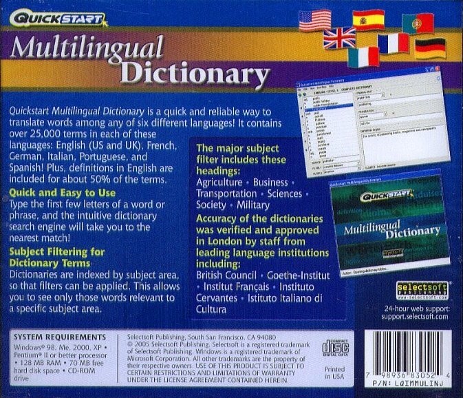 QuickStart Multilingual Dictionary CD-ROM for Win98-XP – NEW CD in SLEEVE