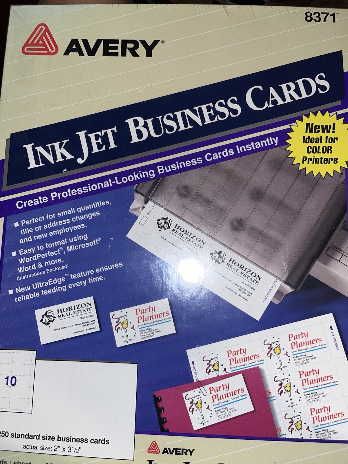 Avery 8371 Ink Jet Matte White Business Cards 250 Cards 2”x3.5” Labels Sealed