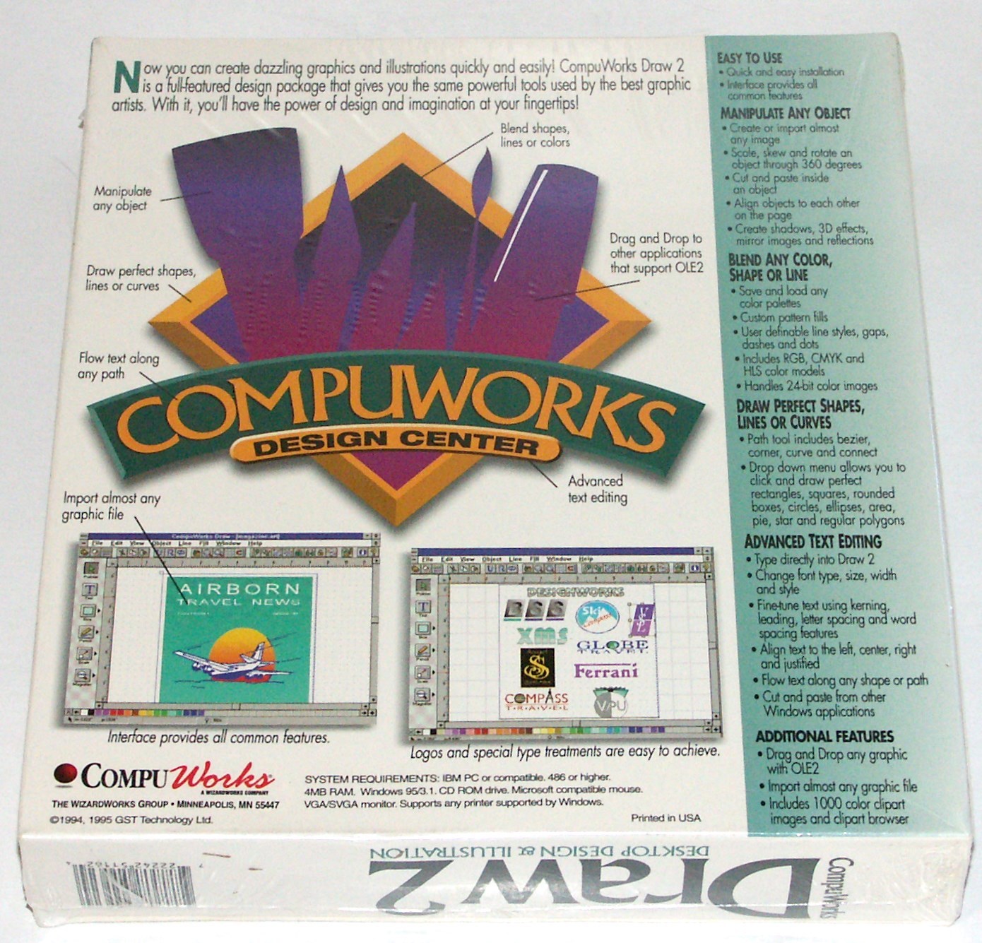 CompuWorks Draw 2 CD NIB Desktop Design & Illustration Win95/3.1 1994 Vintage