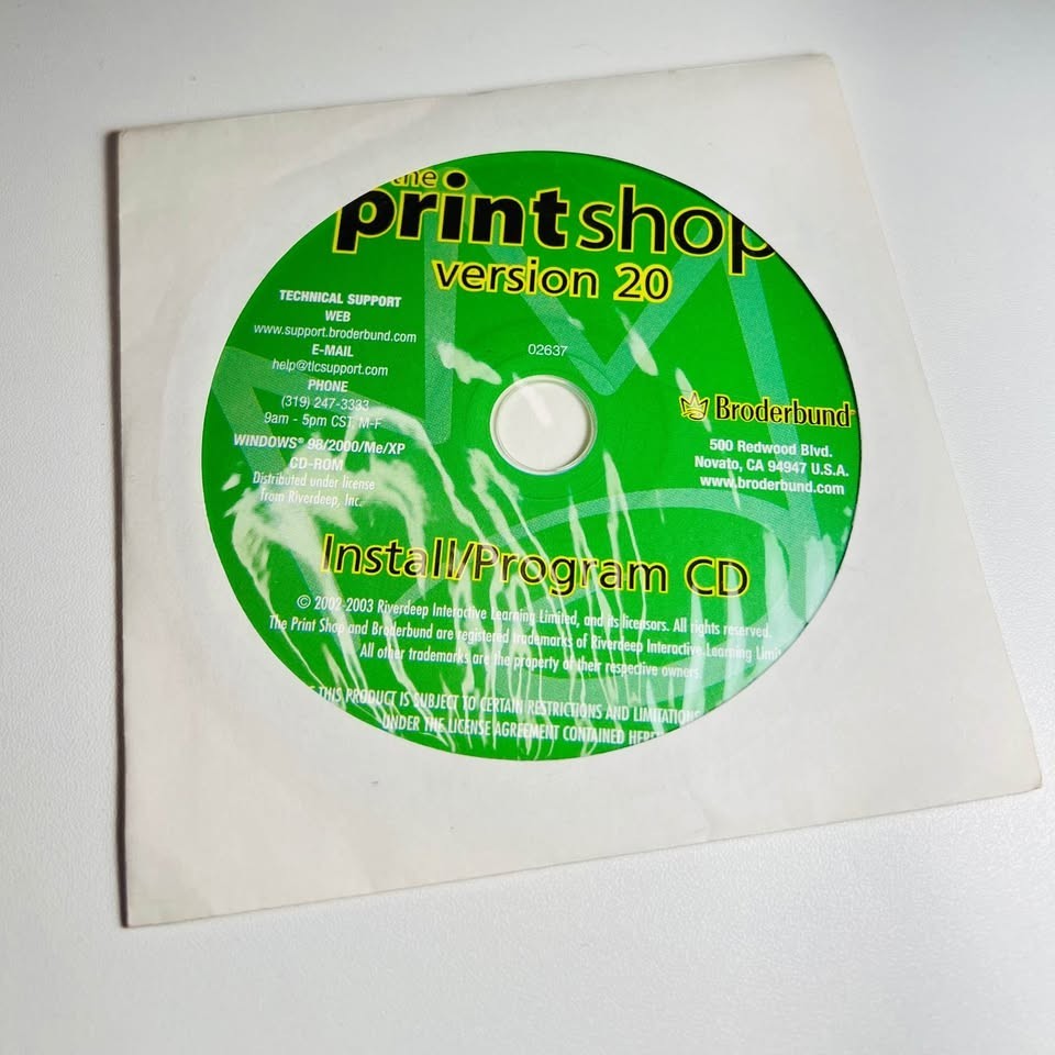 Broderbund The Print Shop Version 20 Install/Program CD – Windows 98/2000/Me/XP