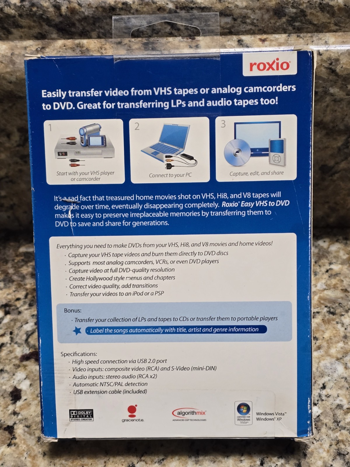 Roxio Easy VHS to DVD for Windows Create DVD Movies from VHS Hi8 V8 New In Box