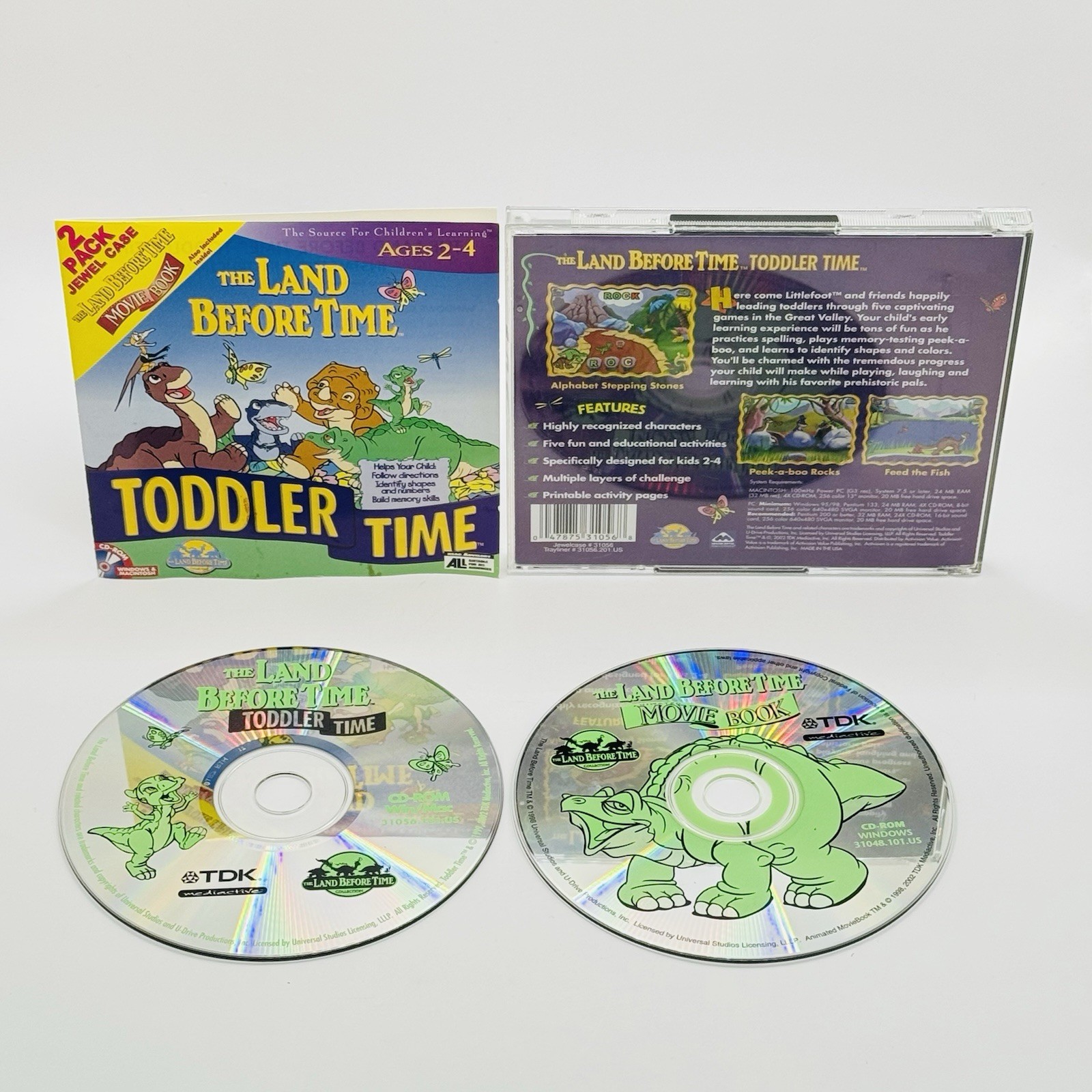 The Land Before Time Toddler Time 2-Pack Disc WIN / MAC CD-ROM Ages 2-4 RARE