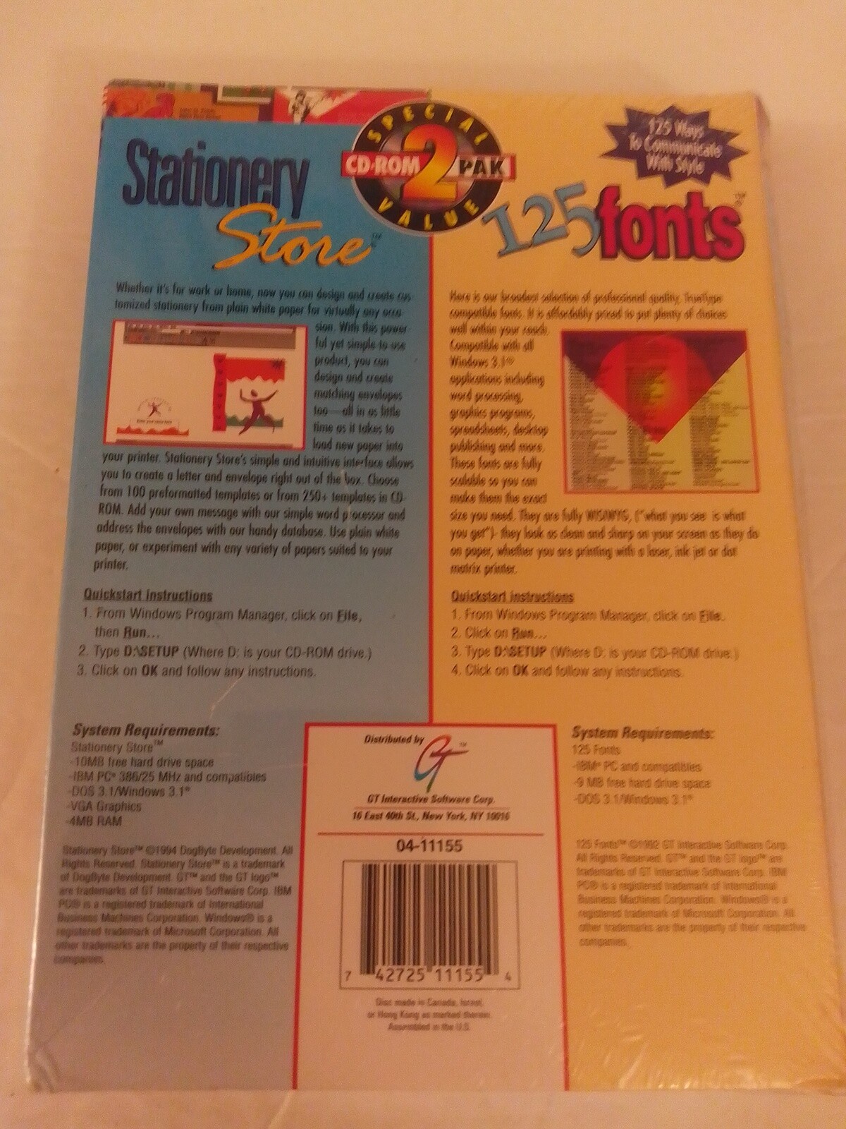 Stationery Store And 125 Fonts on CD-ROM from GT Interactive For MSDOS / Win 3.1