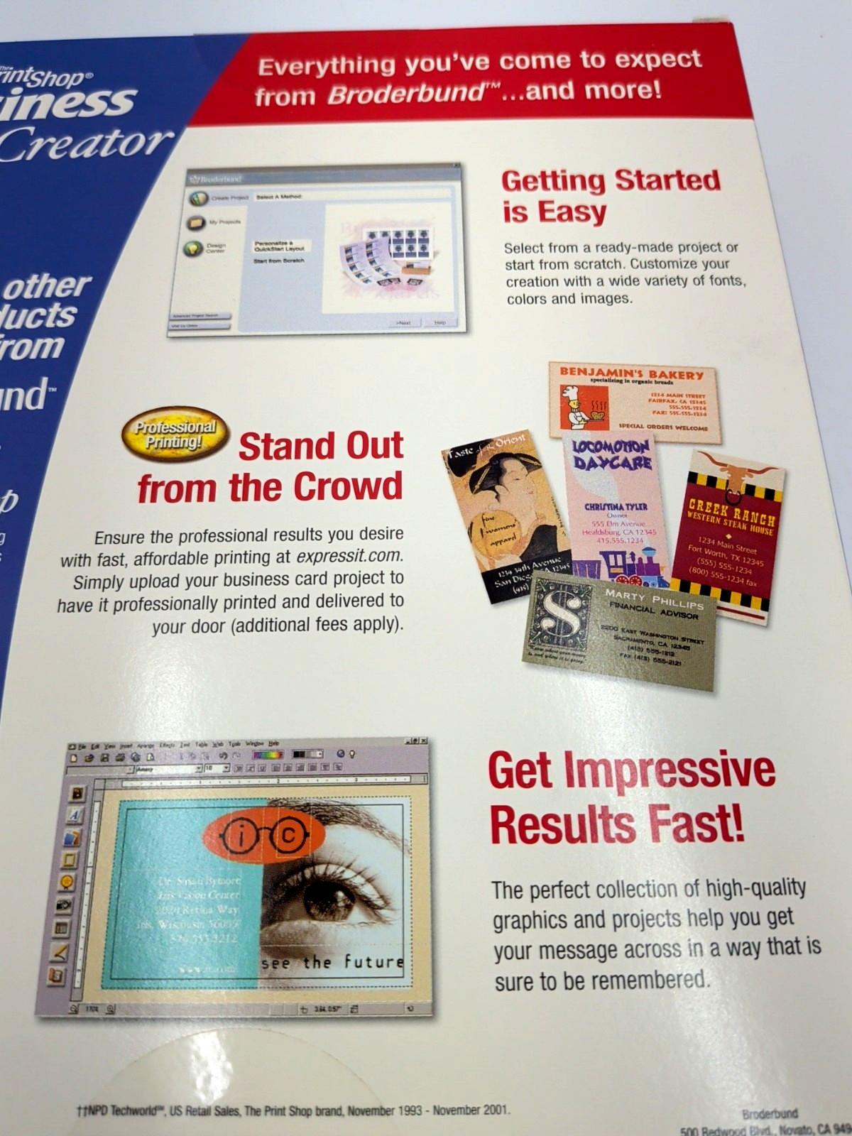 VTG Broderbund Print Shop Business Card Creator CD-ROM Windows Home Graphics NIB