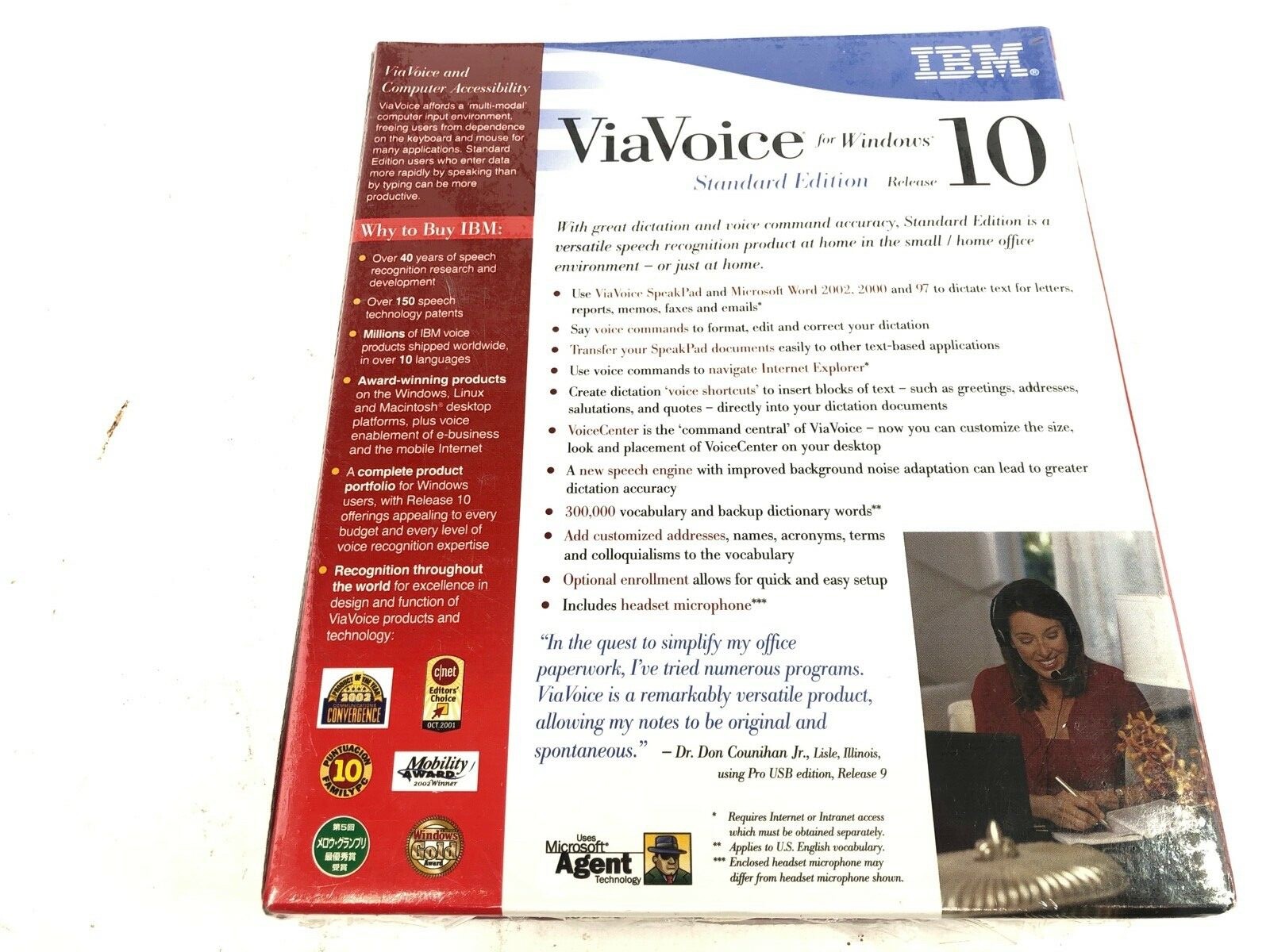 IBM ViaVoice for Windows Release 10 Std Ed, w/ Stereo Headset Mic, CD NEW