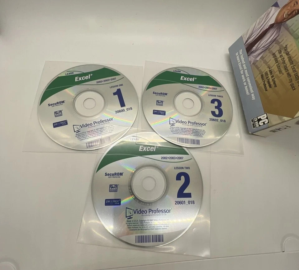 Video Professor / Learn Excel 2002/ Excel Tips & Tricks / 3 discs NEVER USED