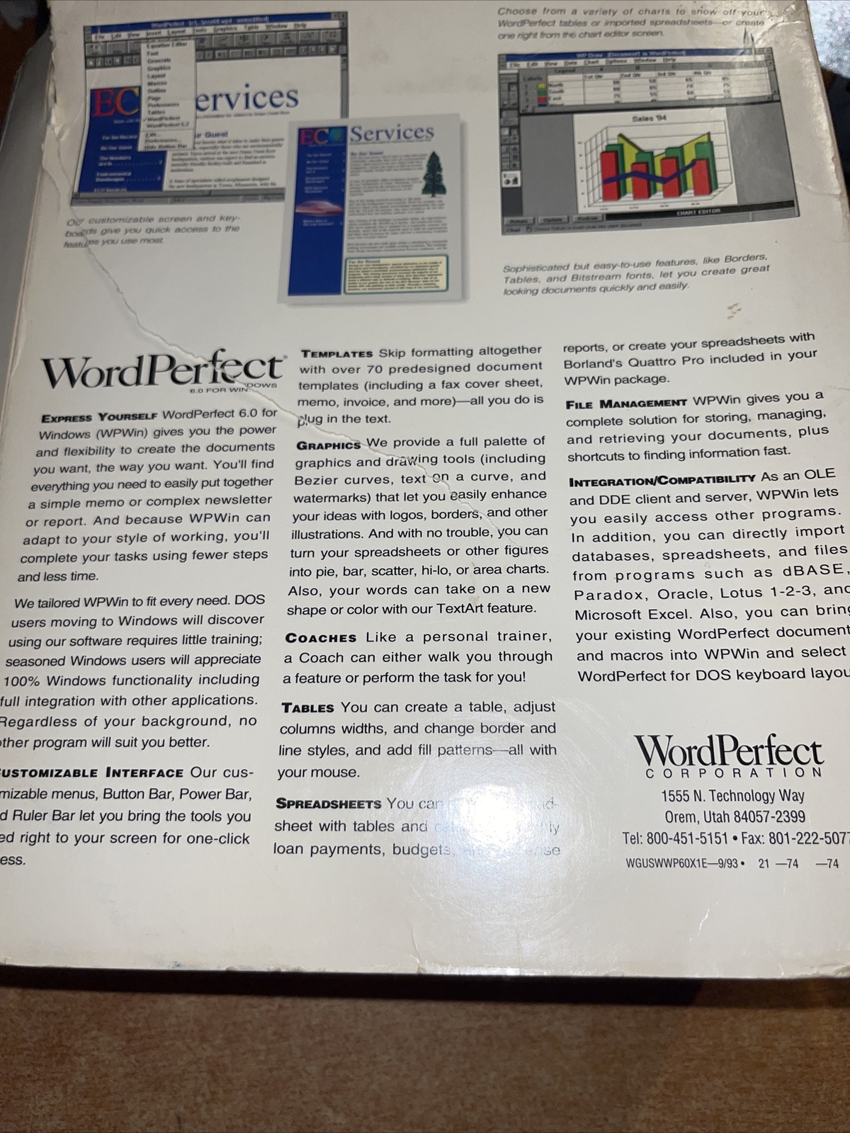 Vintage 1994 WordPerfect Complete Version 6.0A DOS/Windows Manual License Disks