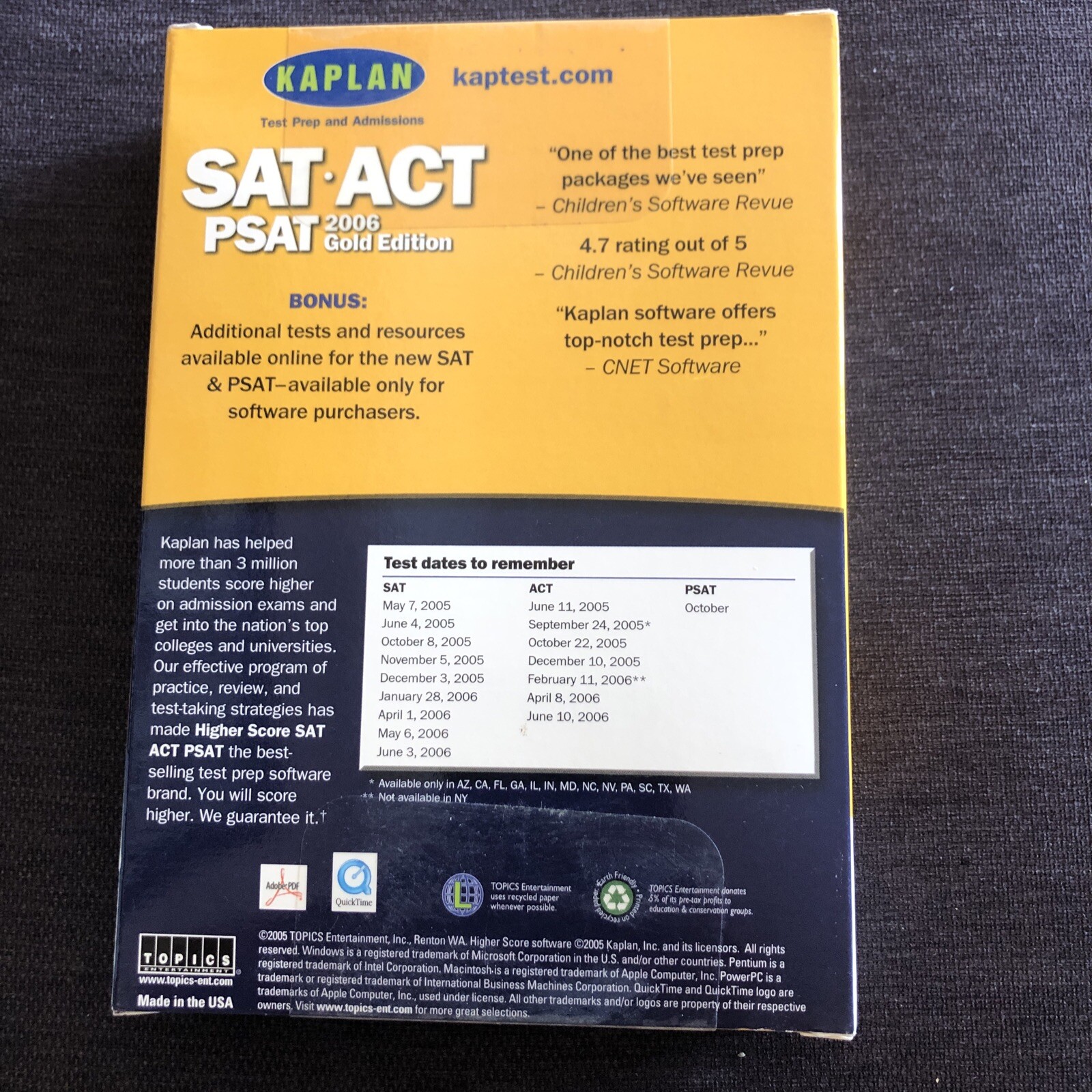 Topics Entertainment SAT/ACT/PSAT 2006 Gold for PC, Mac