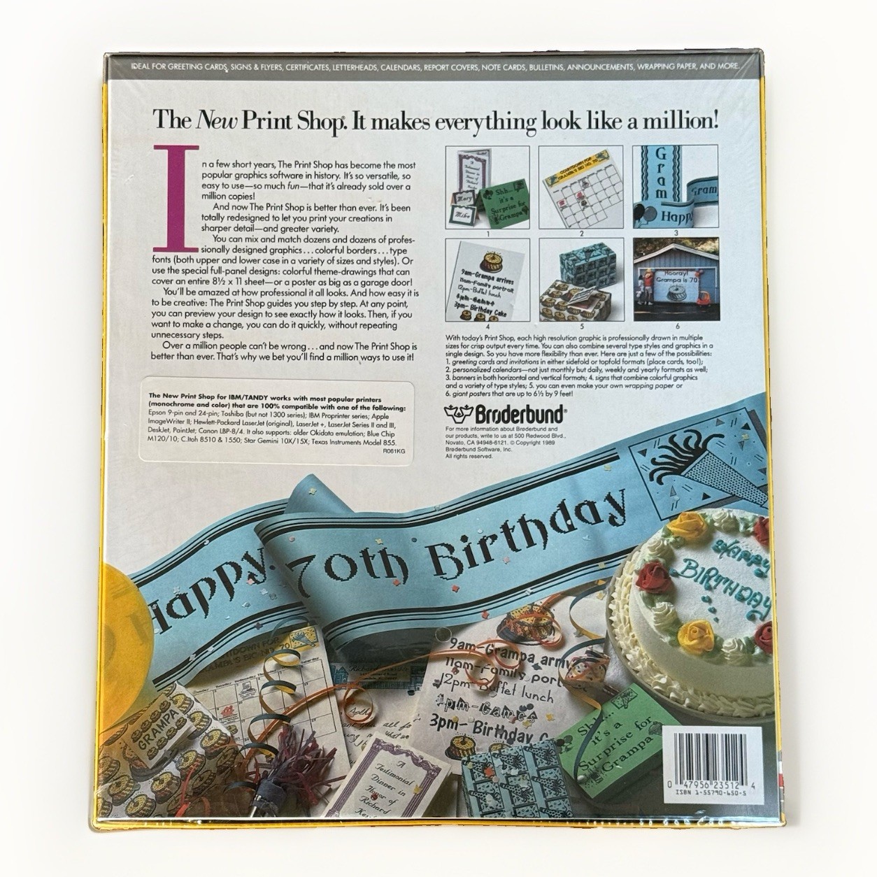 1989 The New Print Shop Computer PC 3.5″ & 5.25″ Broderbund Big Box Design