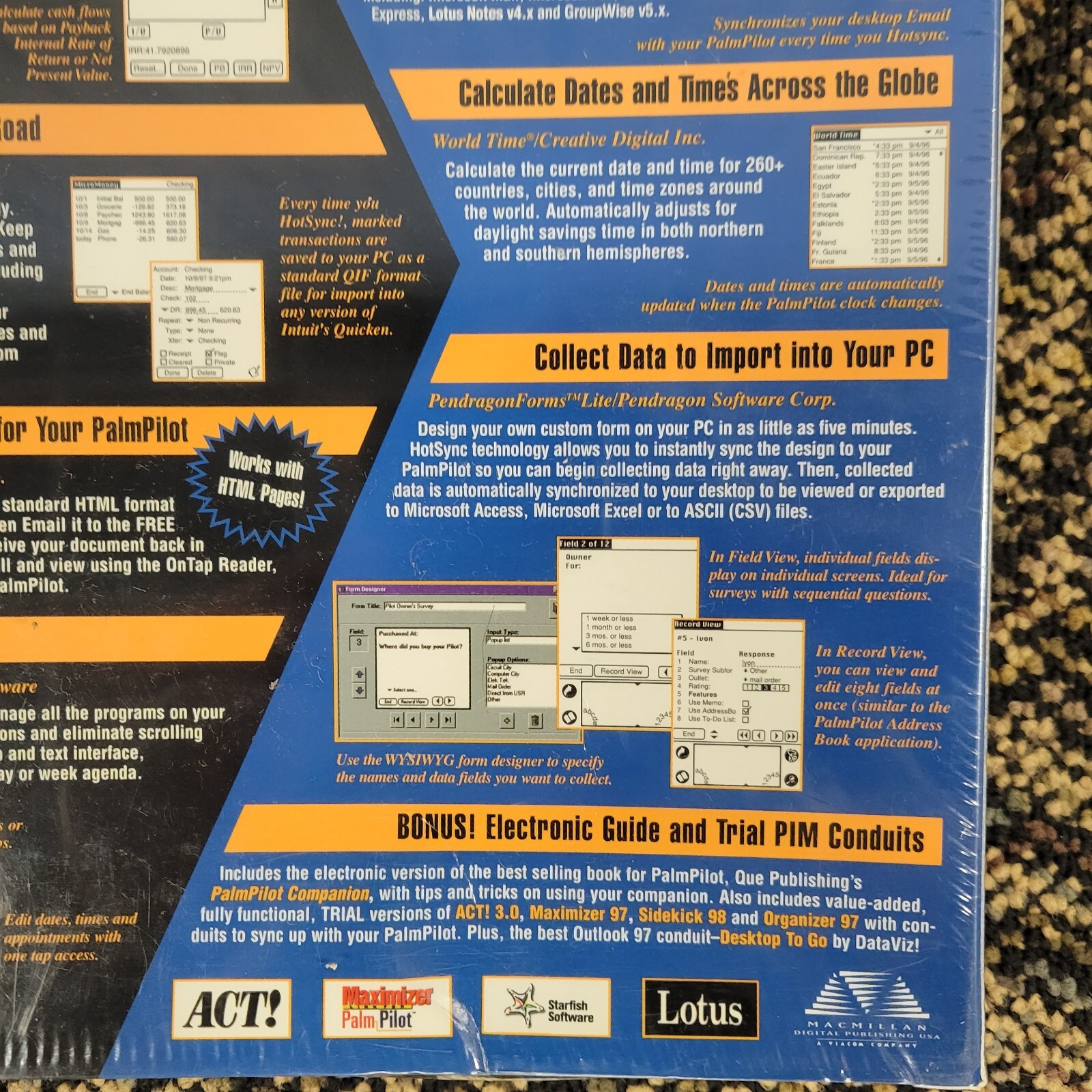 Vintage 1997 NEW SEALED Business Plus Pack for PalmPilot by McMillian Software
