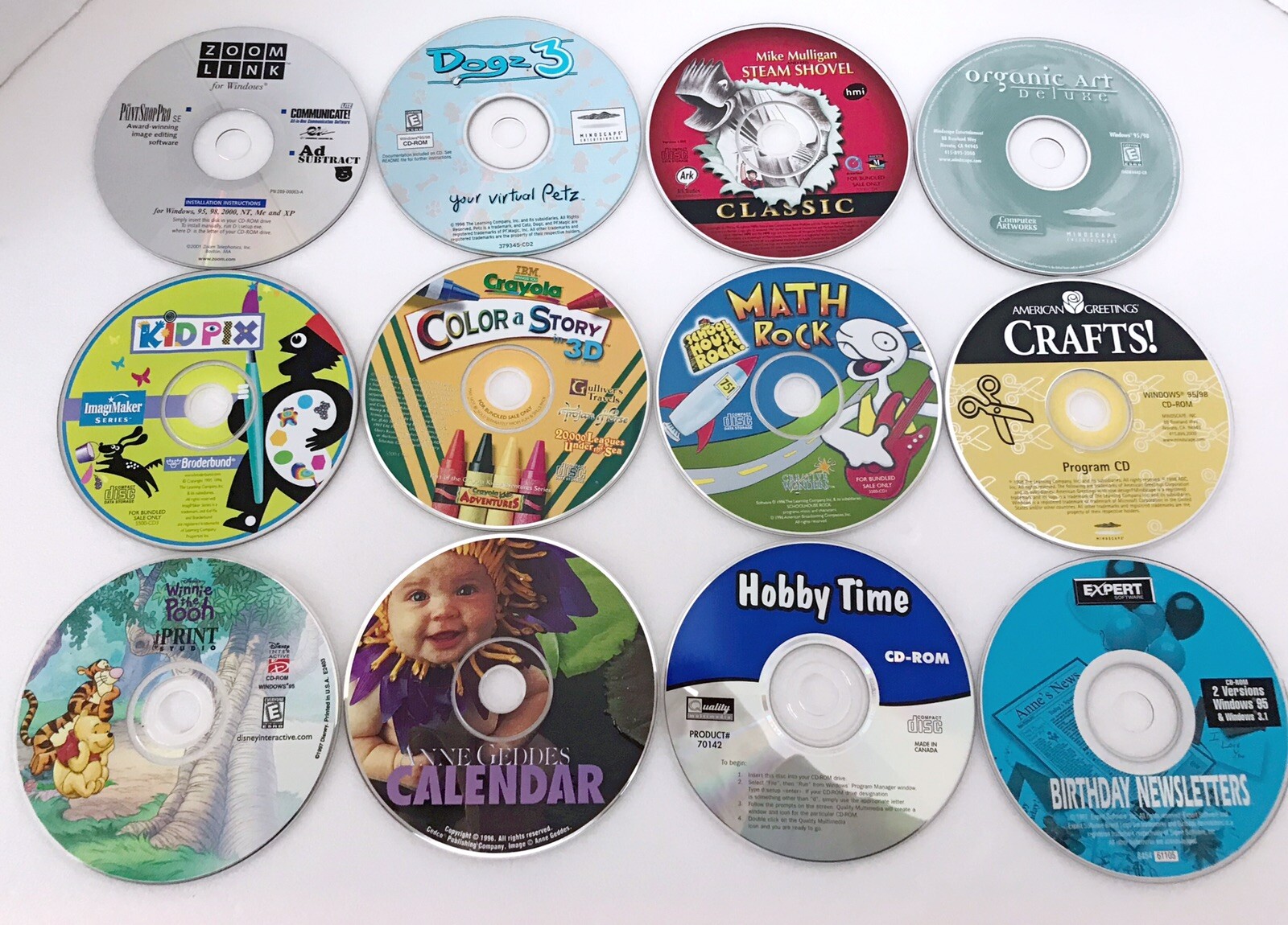 12 Vintage Kids CDs Winnie The Pooh, Mike Mulligan, Kid Pix & More Windows