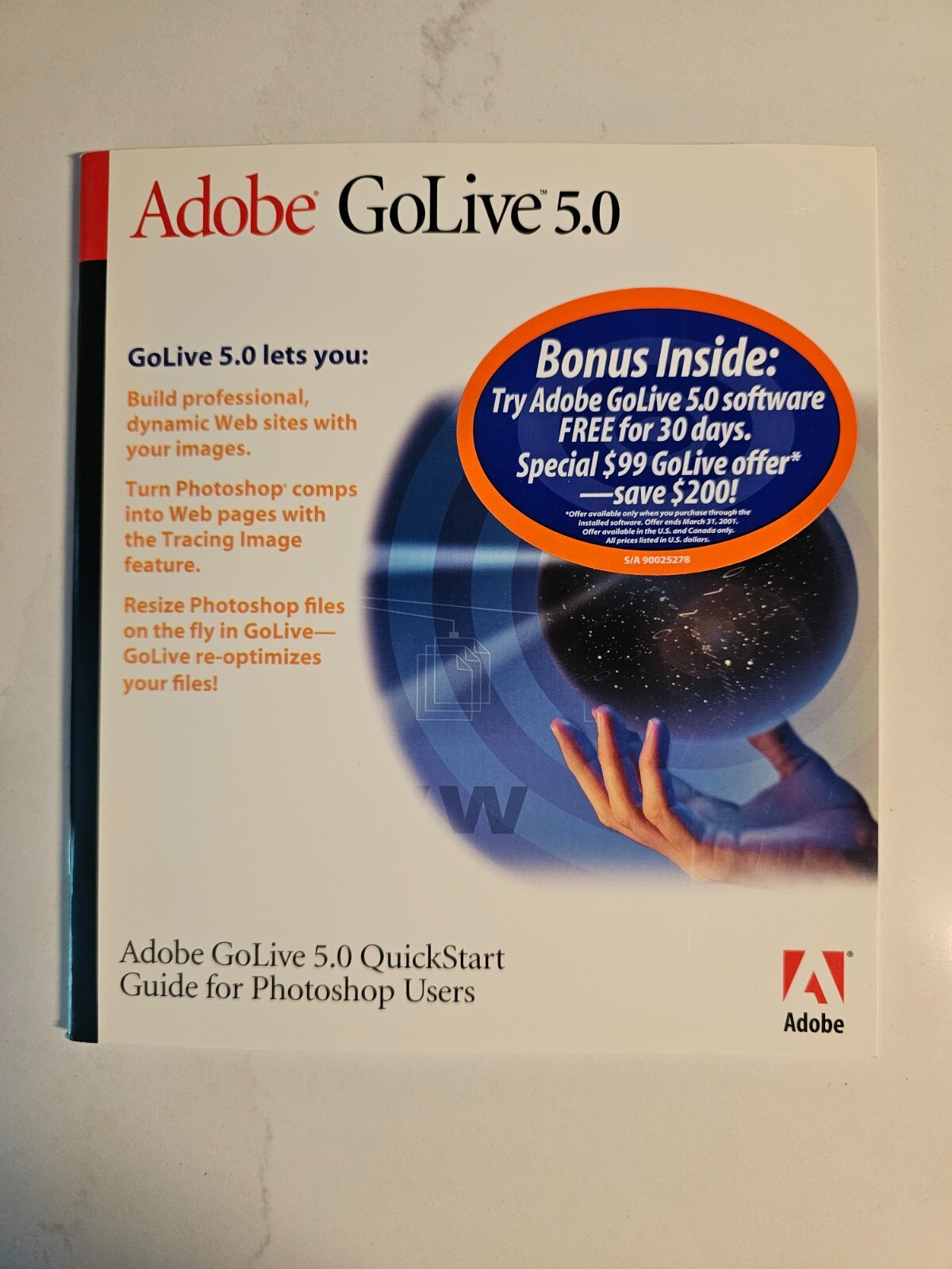 VTG Adobe GoLive 5.0 Software for Mac w/ Serial Numbers, User & Quick Ref Guides