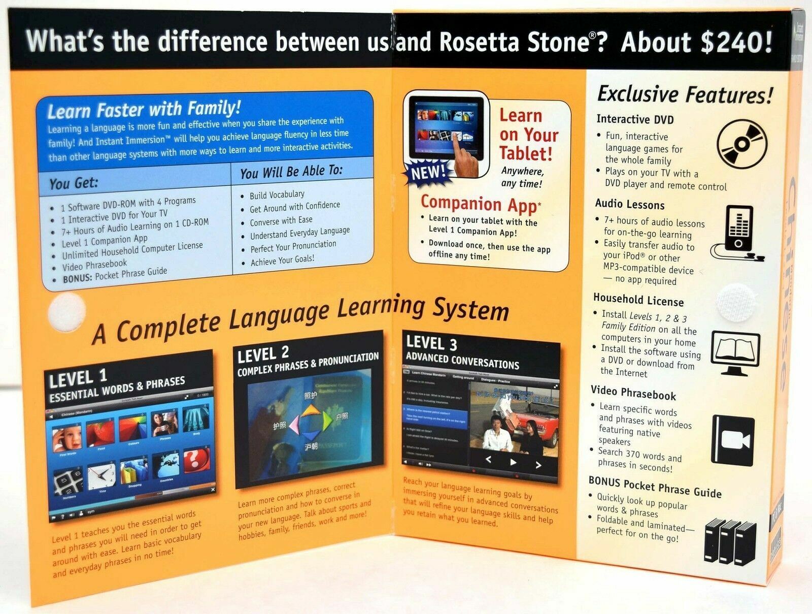 NEW Instant Immersion Family Deluxe Mandarin Chinese Levels 1 2 3 PC/Mac/Tablet