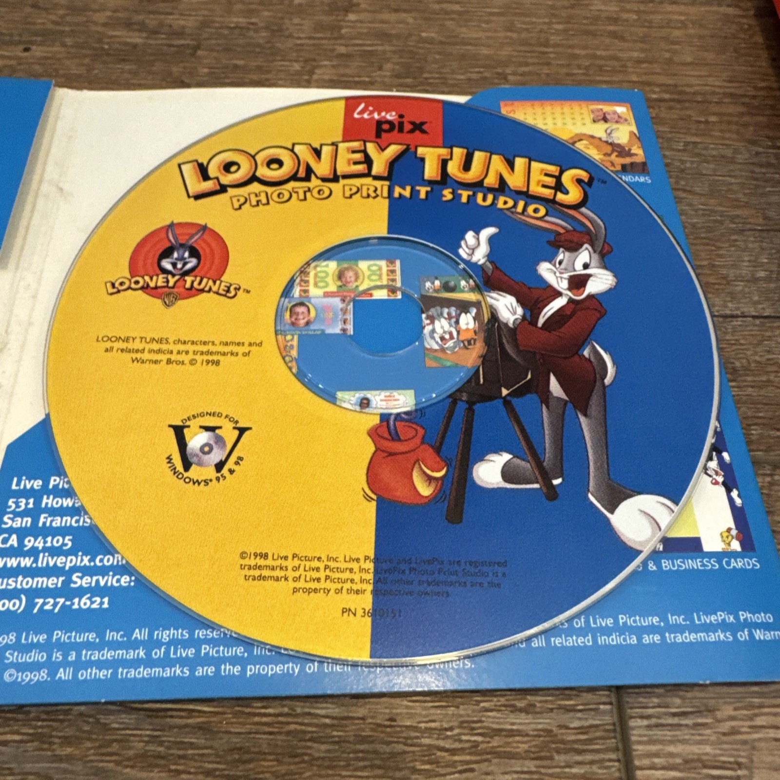 Vtg Looney Tunes Photo Print Studio 1998 PC Computer Software Warner Bros