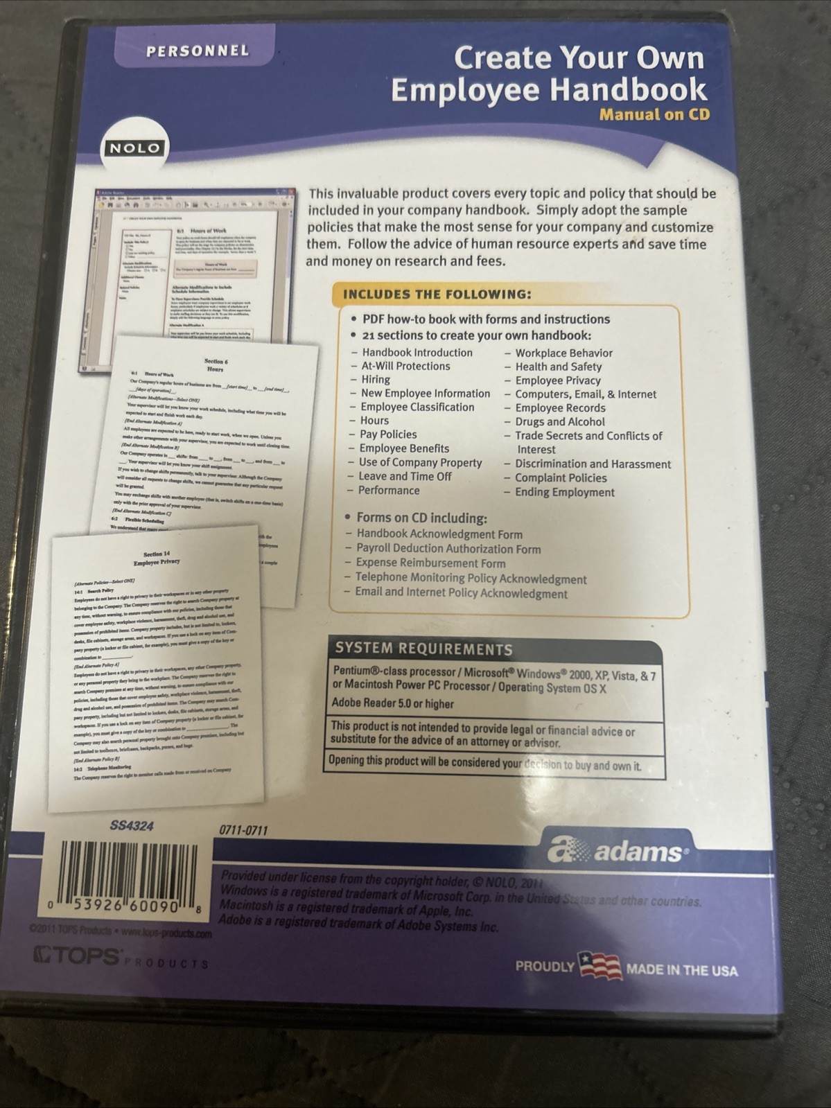EZ Legal Employee Policies and Manuals for PC, Mac