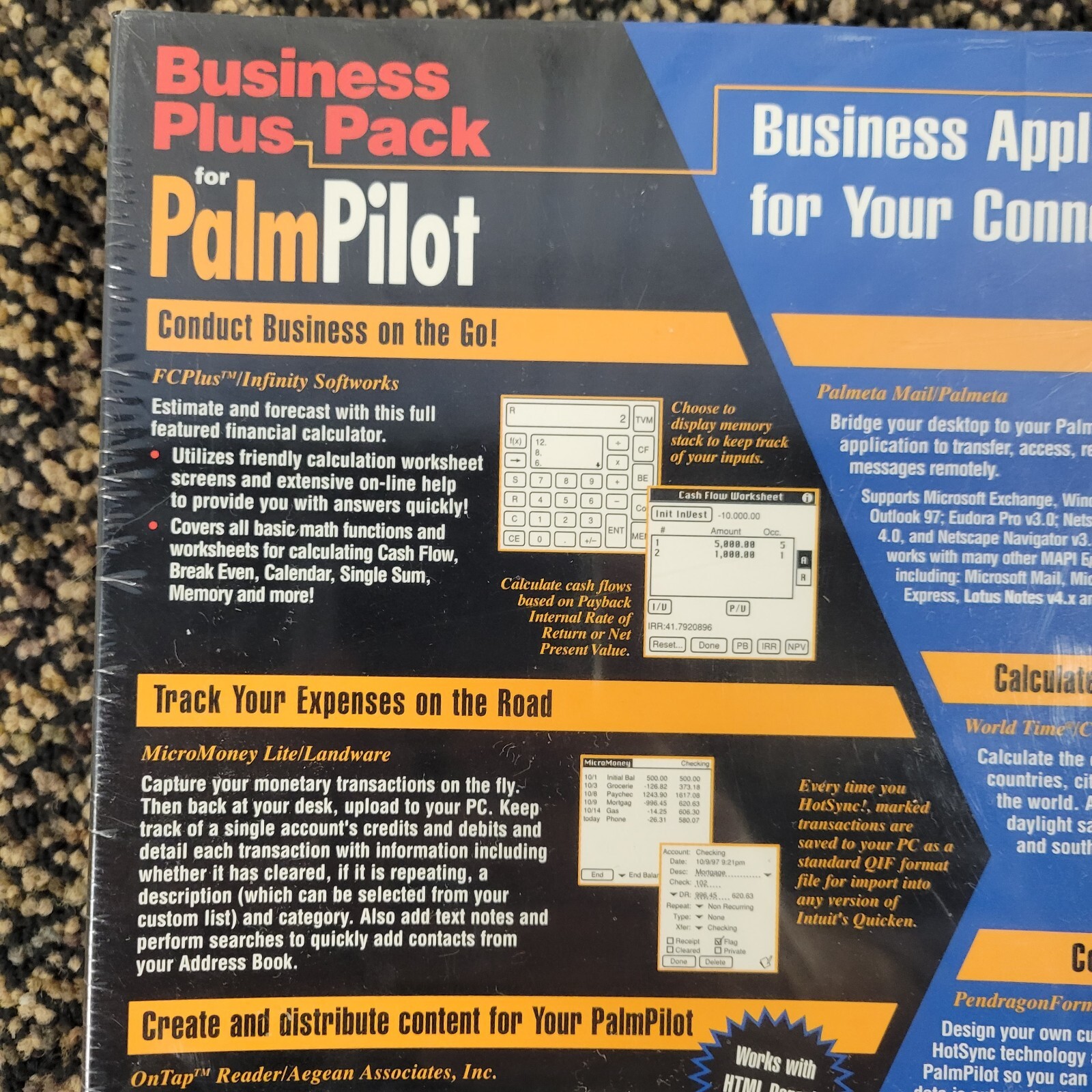 Vintage 1997 NEW SEALED Business Plus Pack for PalmPilot by McMillian Software