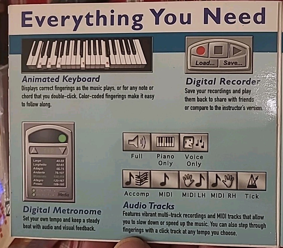 Beginner Piano and Keyboard Lessons CD-Rom ba,y eMedia for Windows Or Mac