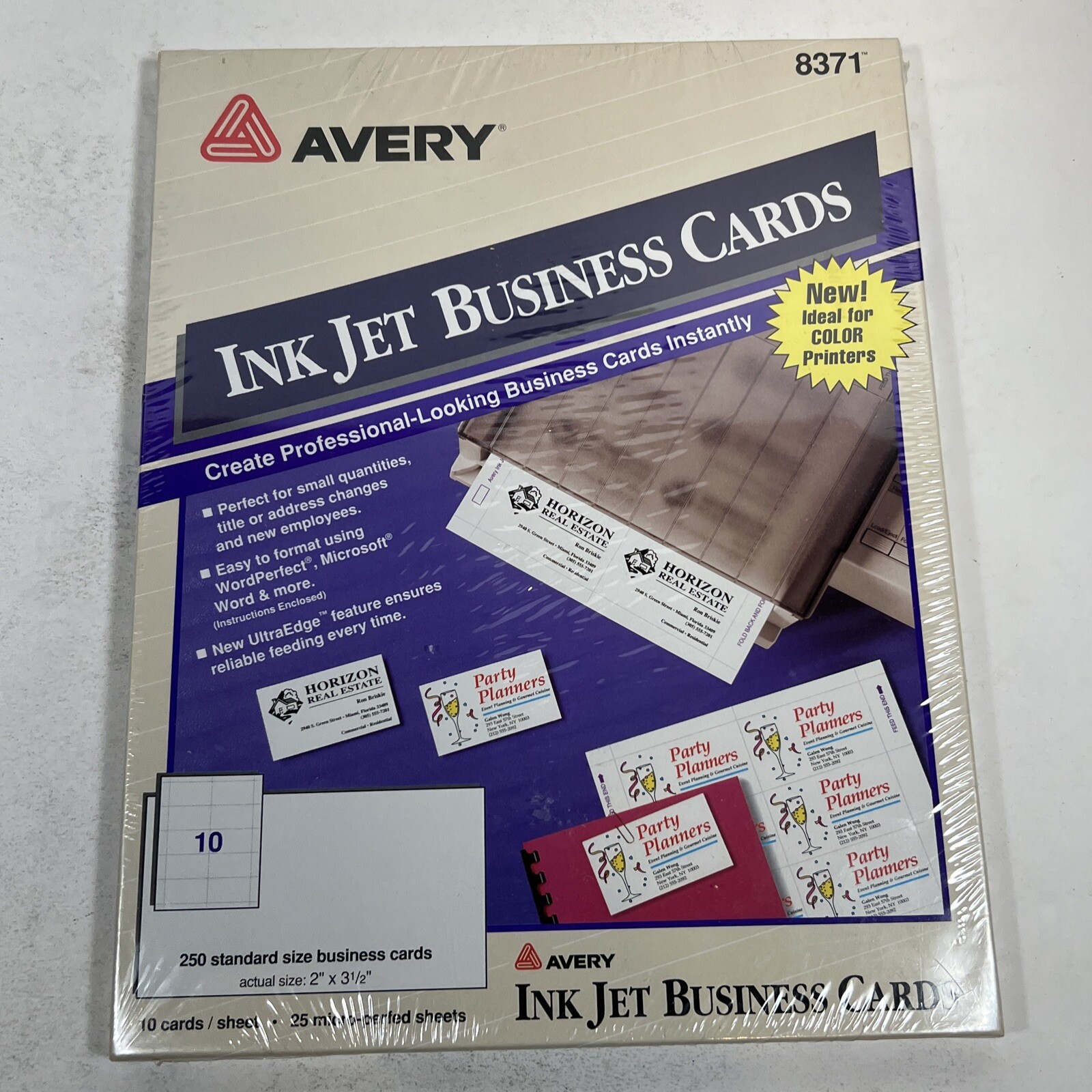 NOS 1994 250 Avery Microperf Business Cards Inkjet 2 x 3 1/2 White 8371 U